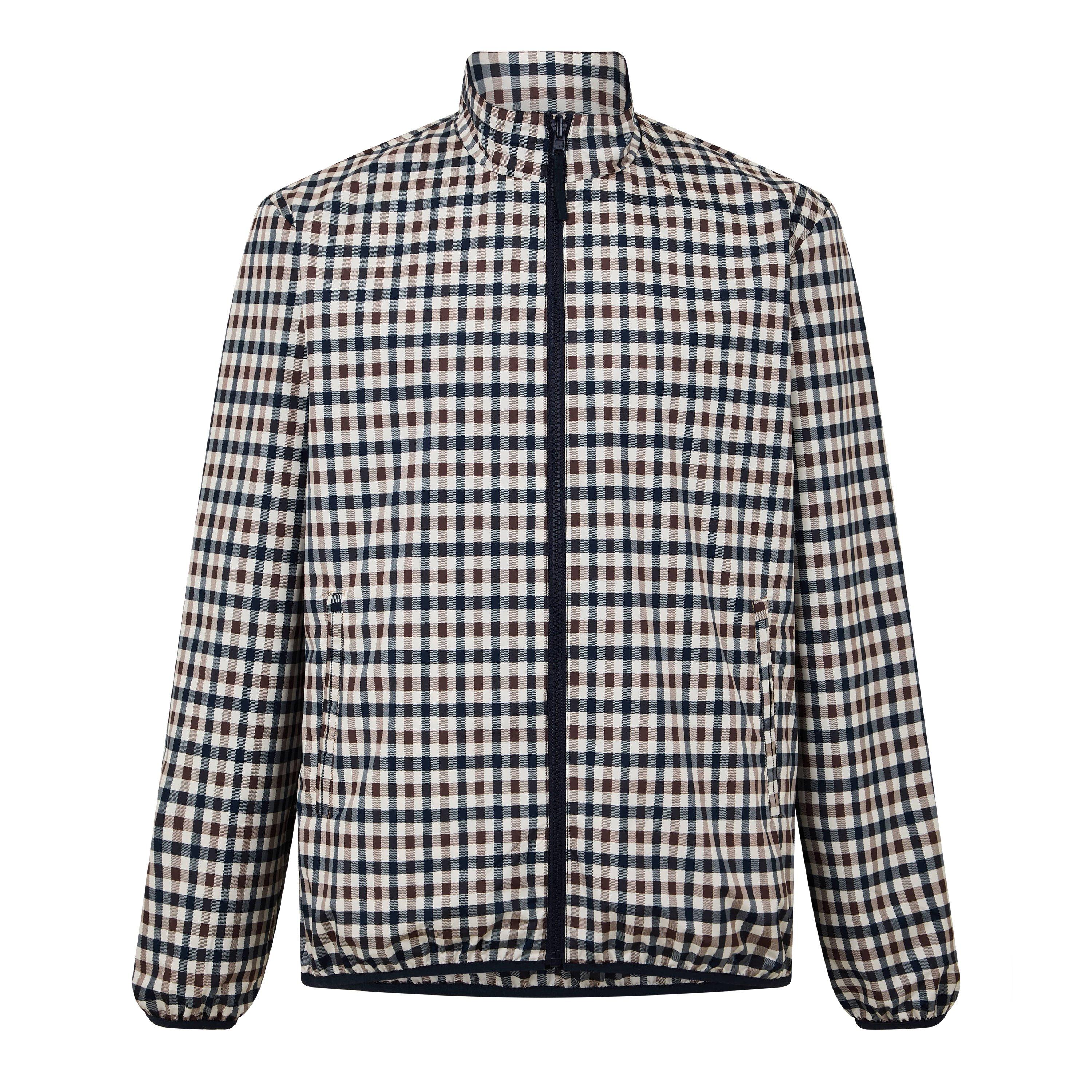 Navy - Aquascutum - Men's Reversible Check Long Sleeve Funnel Neck Rain Anorak - 8