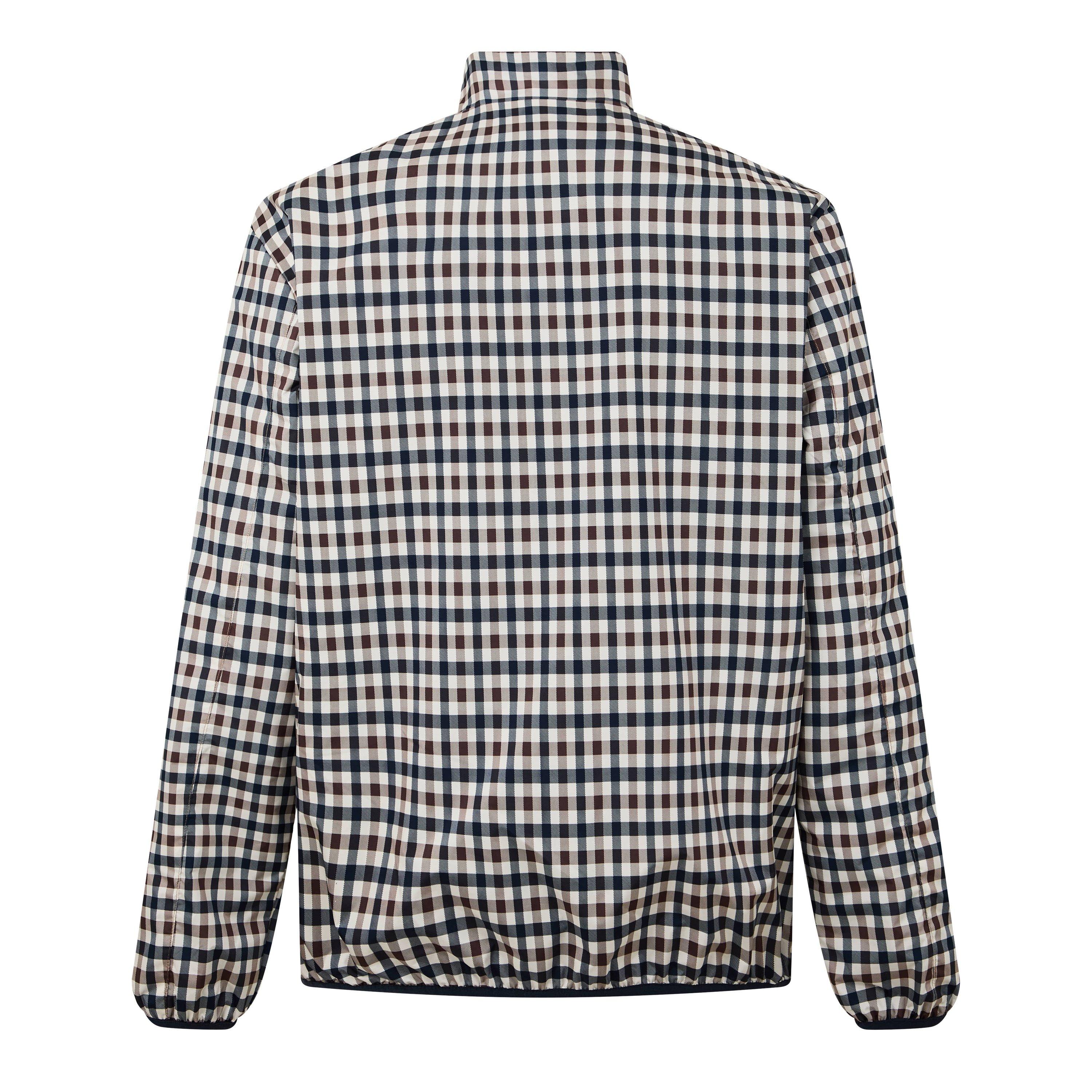 Navy - Aquascutum - Men's Reversible Check Long Sleeve Funnel Neck Rain Anorak - 9
