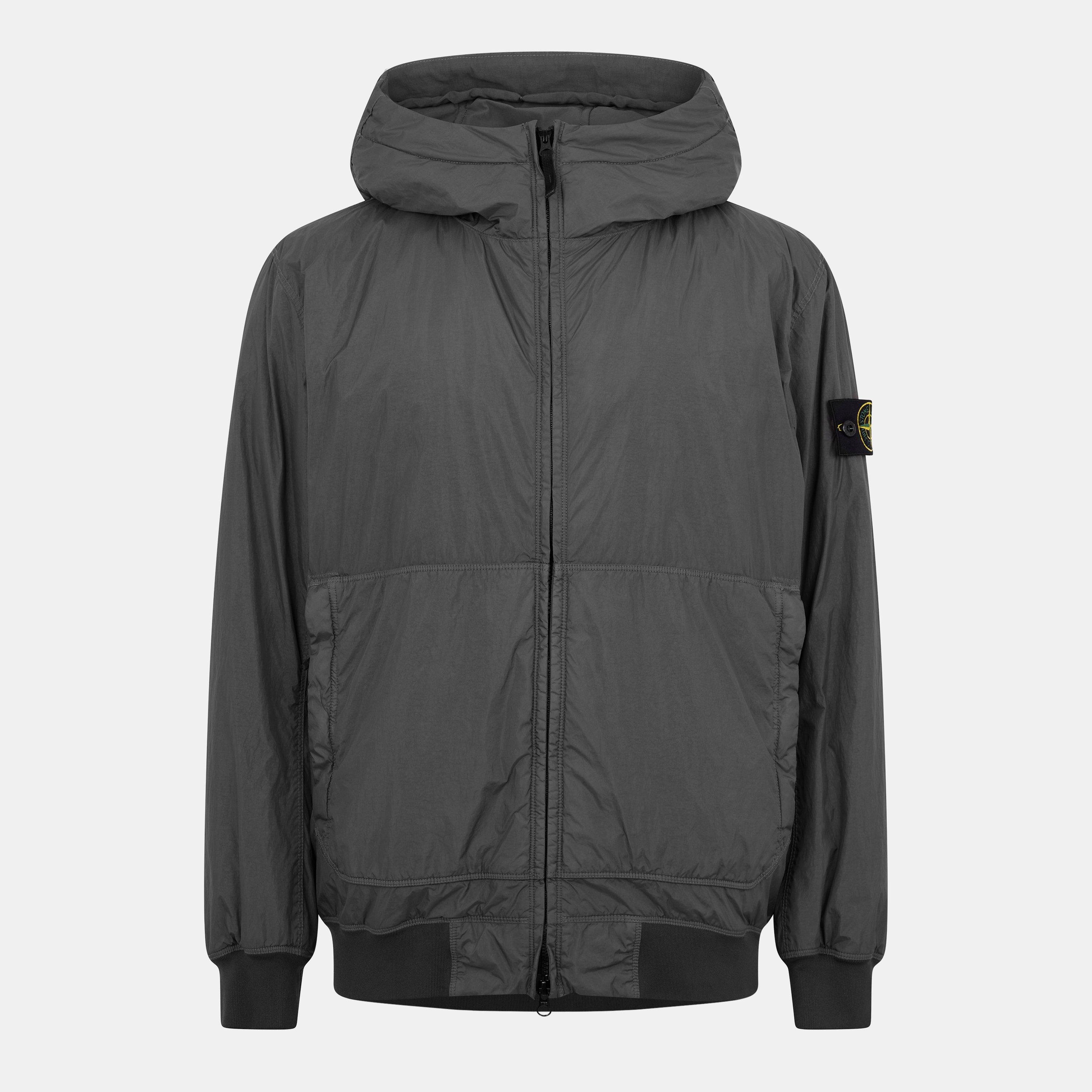 Piombo V0062 - Stone Island - Men's Crinkle Reps Water and Wind Resistant Hooded Long Sleeve Rain Anorak - 1