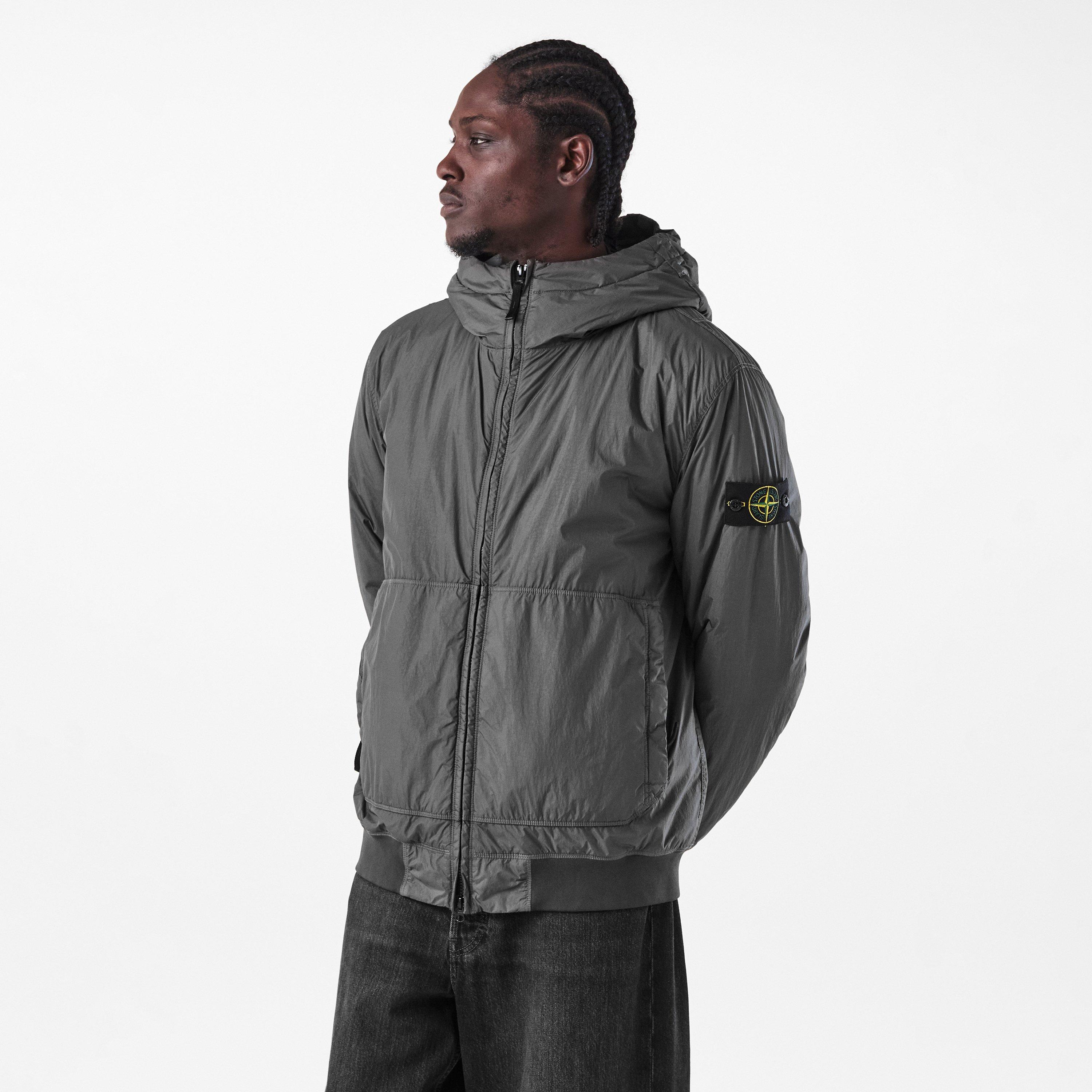 Piombo V0062 - Stone Island - Men's  Crinkle Reps Water and Wind Resistant Hooded Long Sleeve Rain Anorak - 3