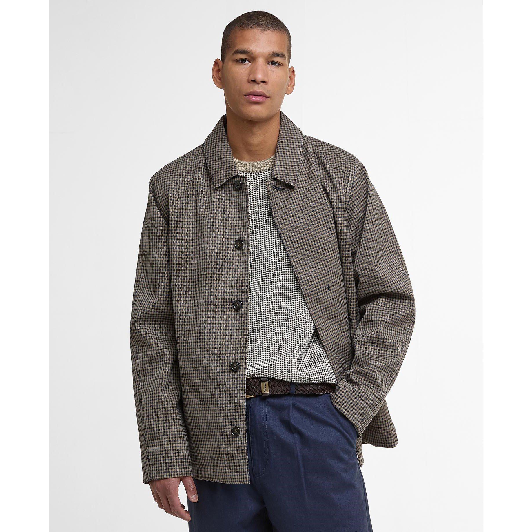 Stone/Navy - Barbour - Men's Short Lorden Showerproof Hip Length Long Sleeve Rain Anorak - 2