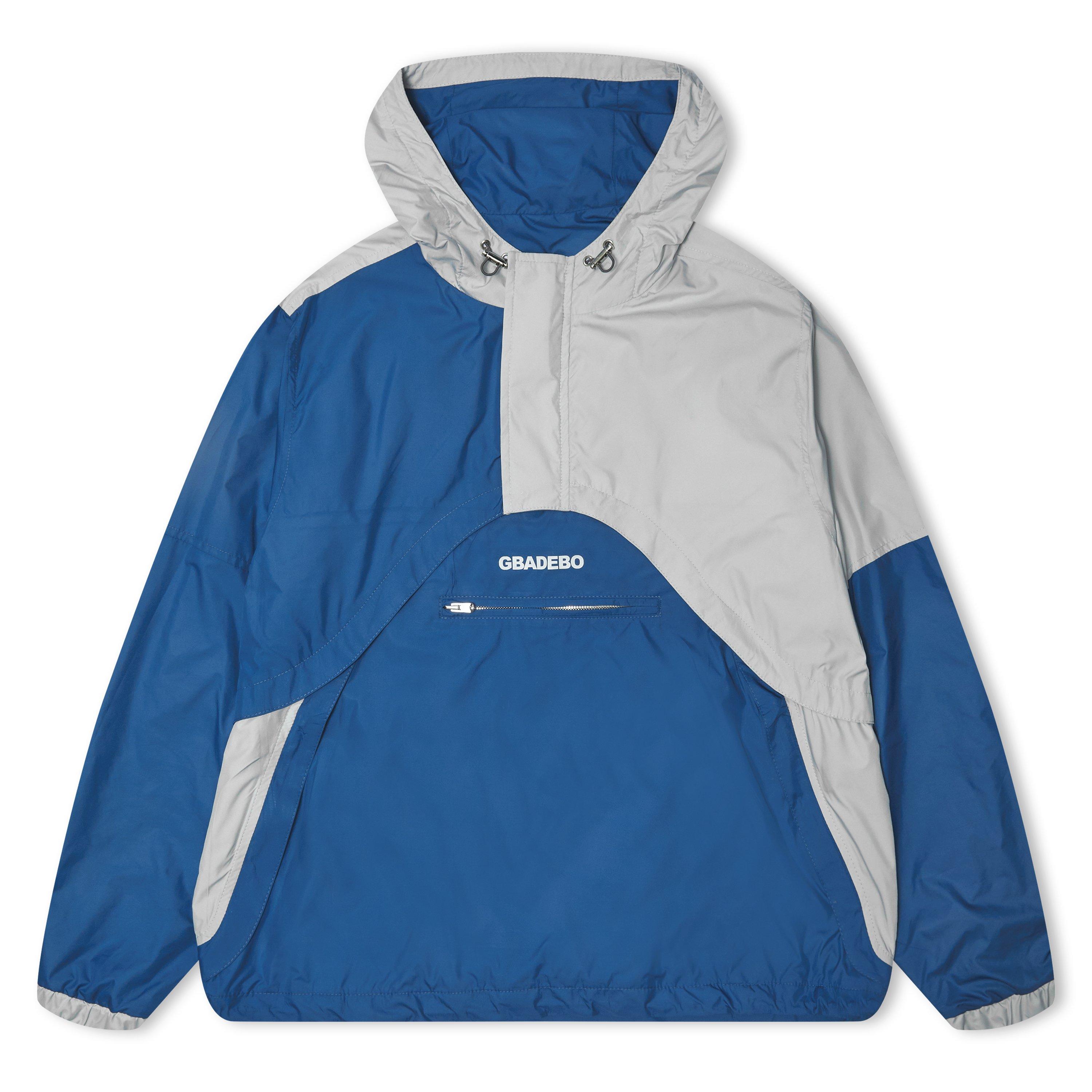 Blue/Stone - Gbadebo - Men's Lightweight Oversized Hooded Long Sleeve Rain Anorak - 6