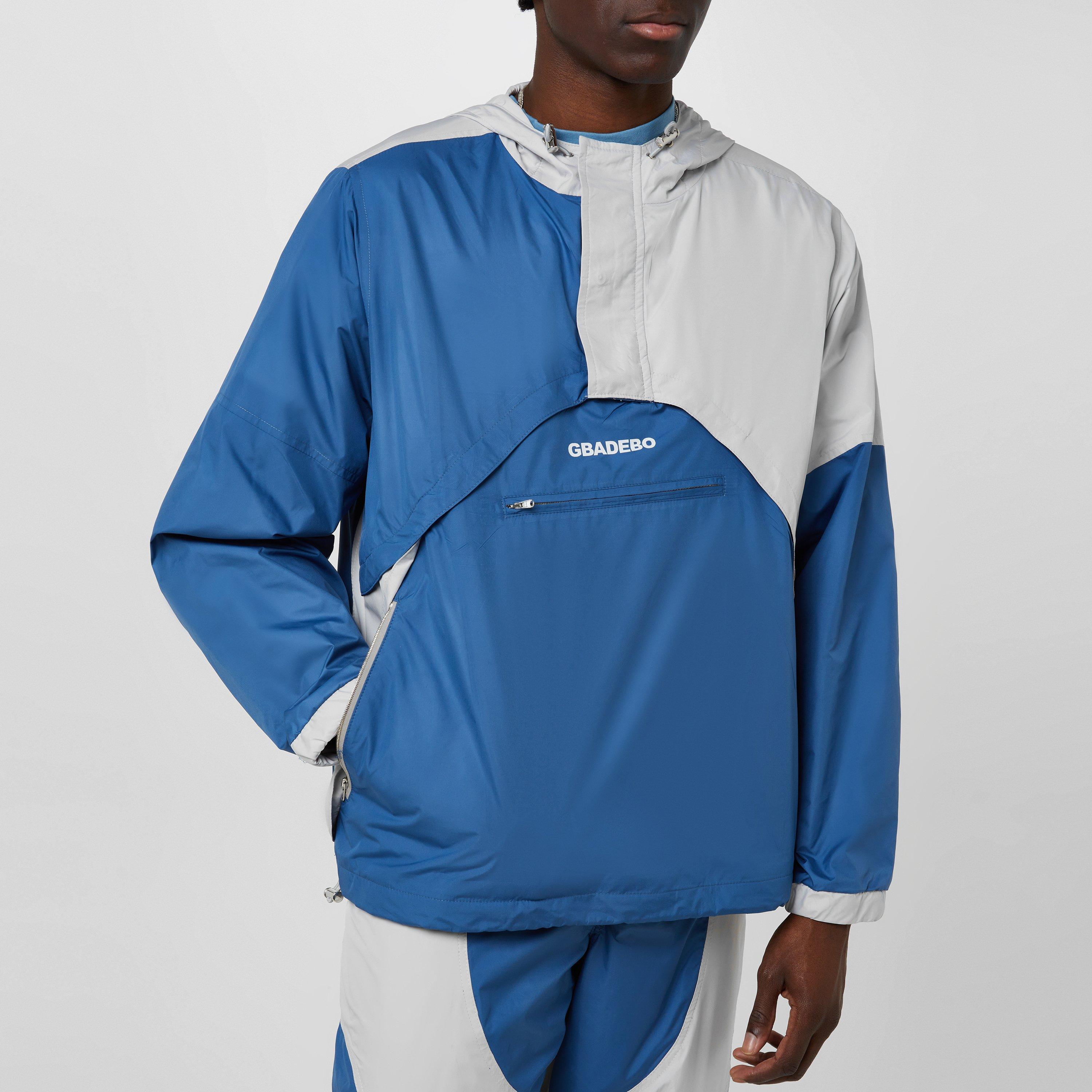 Blue/Stone - Gbadebo - Men's Lightweight Oversized Hooded Long Sleeve Rain Anorak - 5