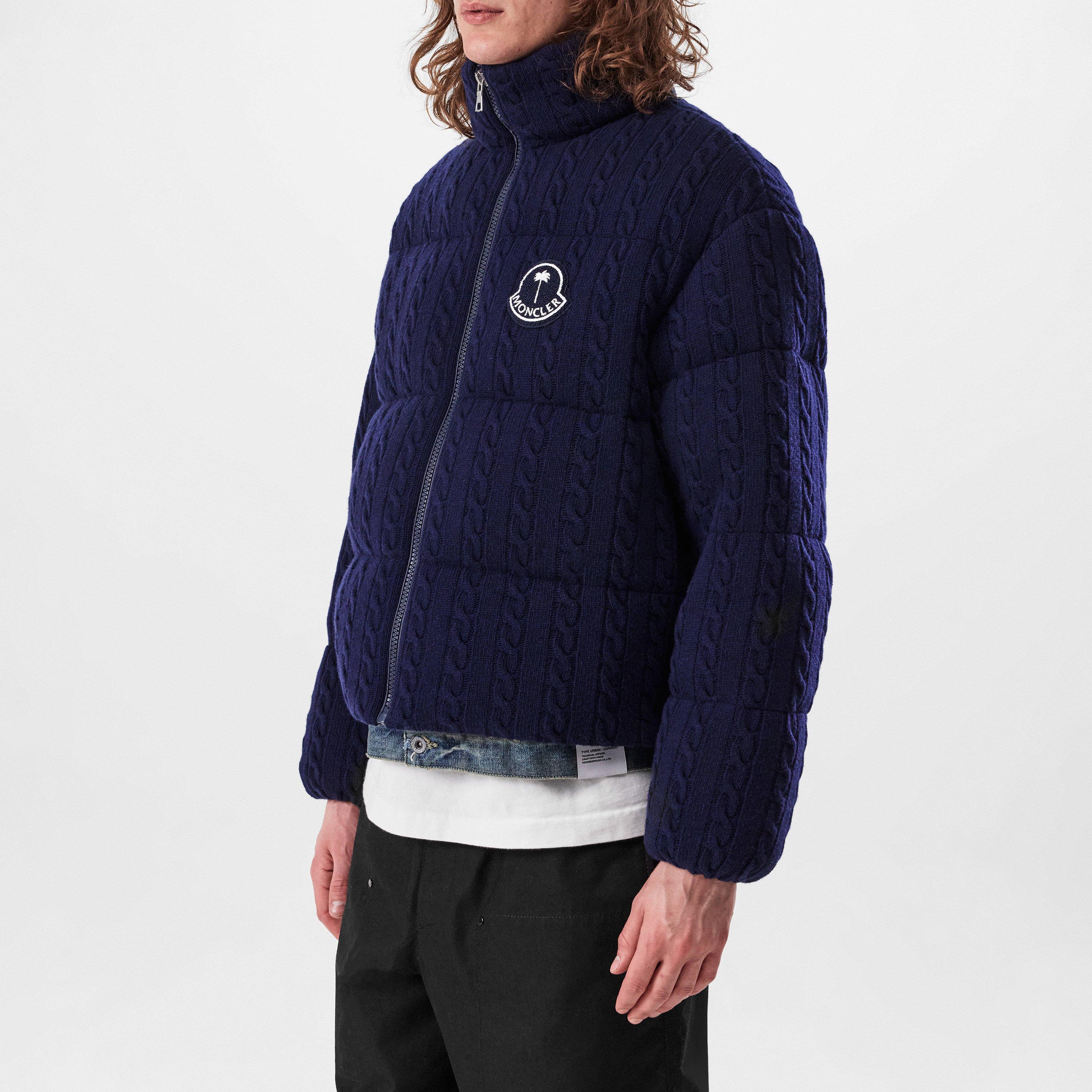 Navy 778 - Moncler X Palm Angels - Men's Austru Wool Cable Knit Long Sleeve Short Puffer Jacket - 2