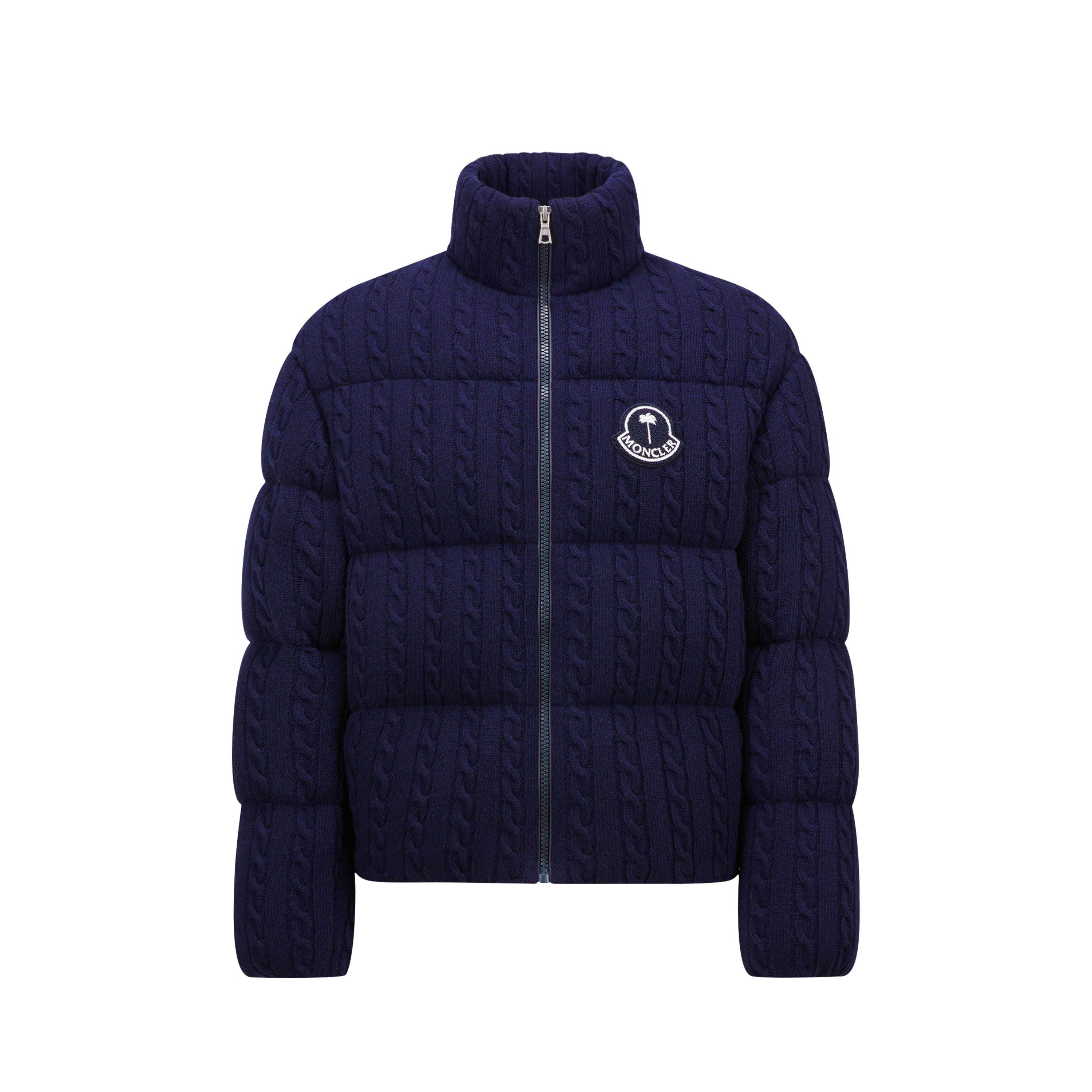 Navy 778 - Moncler X Palm Angels - Men's Austru Wool Cable Knit Long Sleeve Short Puffer Jacket - 5