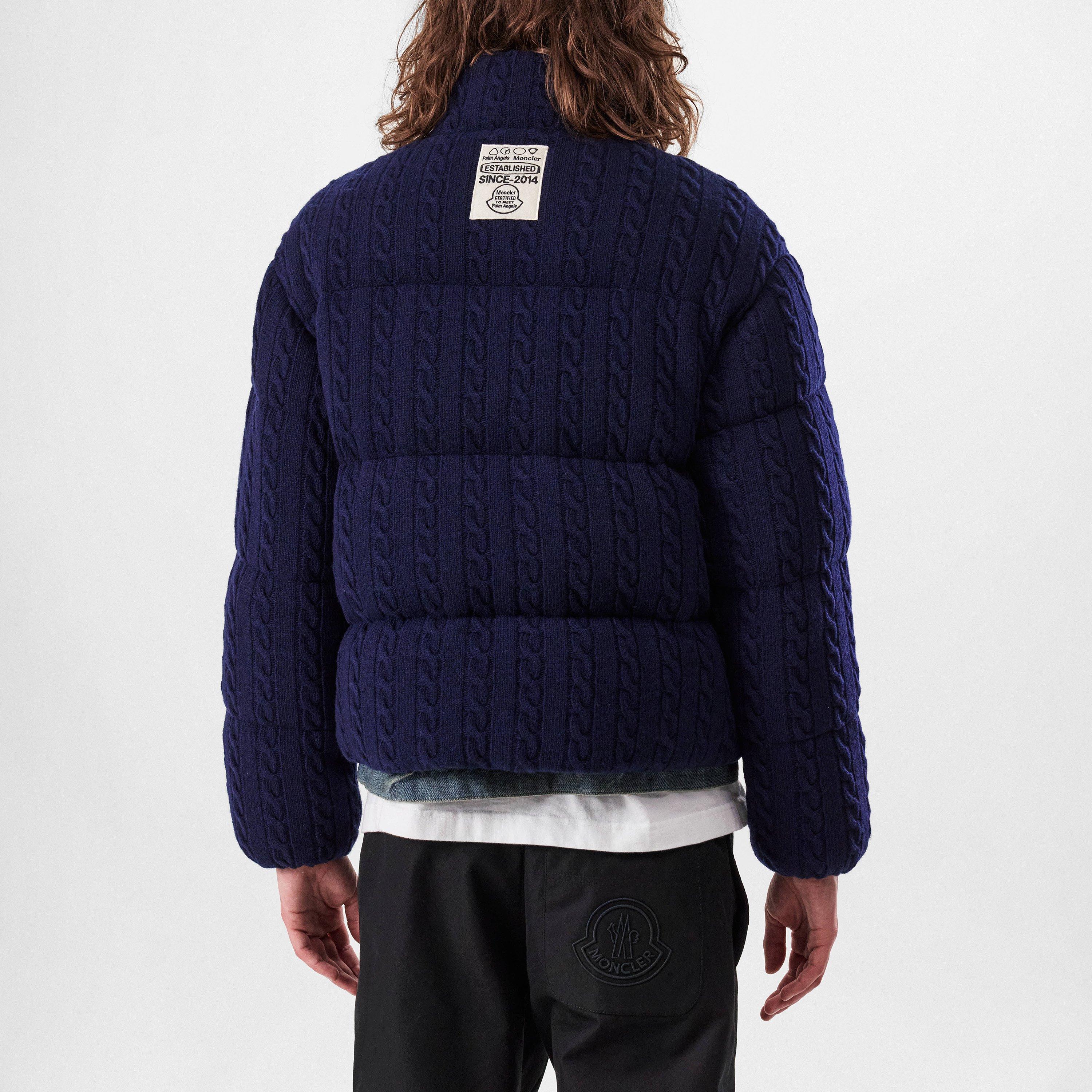 Navy 778 - Moncler X Palm Angels - Men's Austru Wool Cable Knit Long Sleeve Short Puffer Jacket - 3
