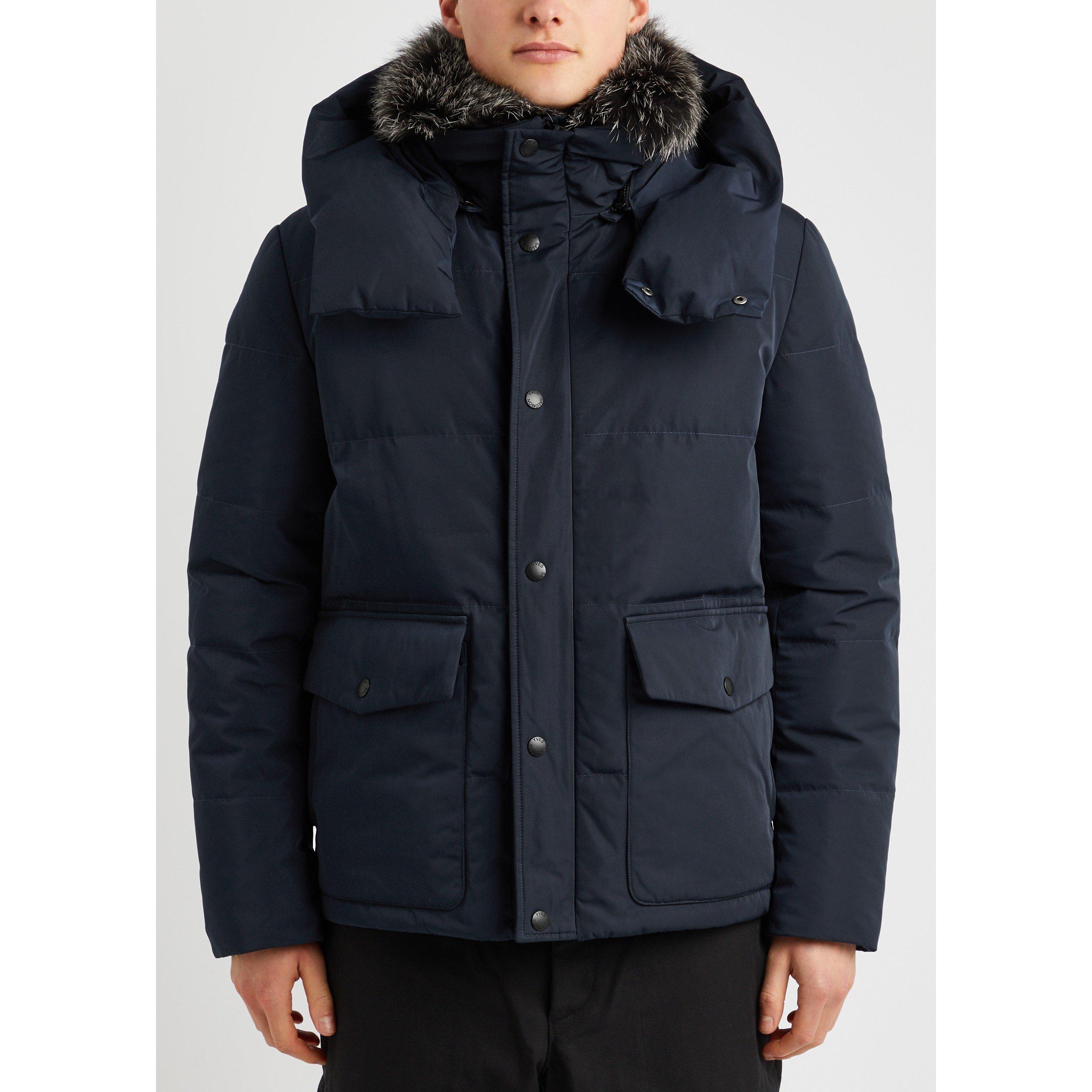 NAVY - Yves Salomon - YS DOWN JACKET WITH FOX TRIM L - 2
