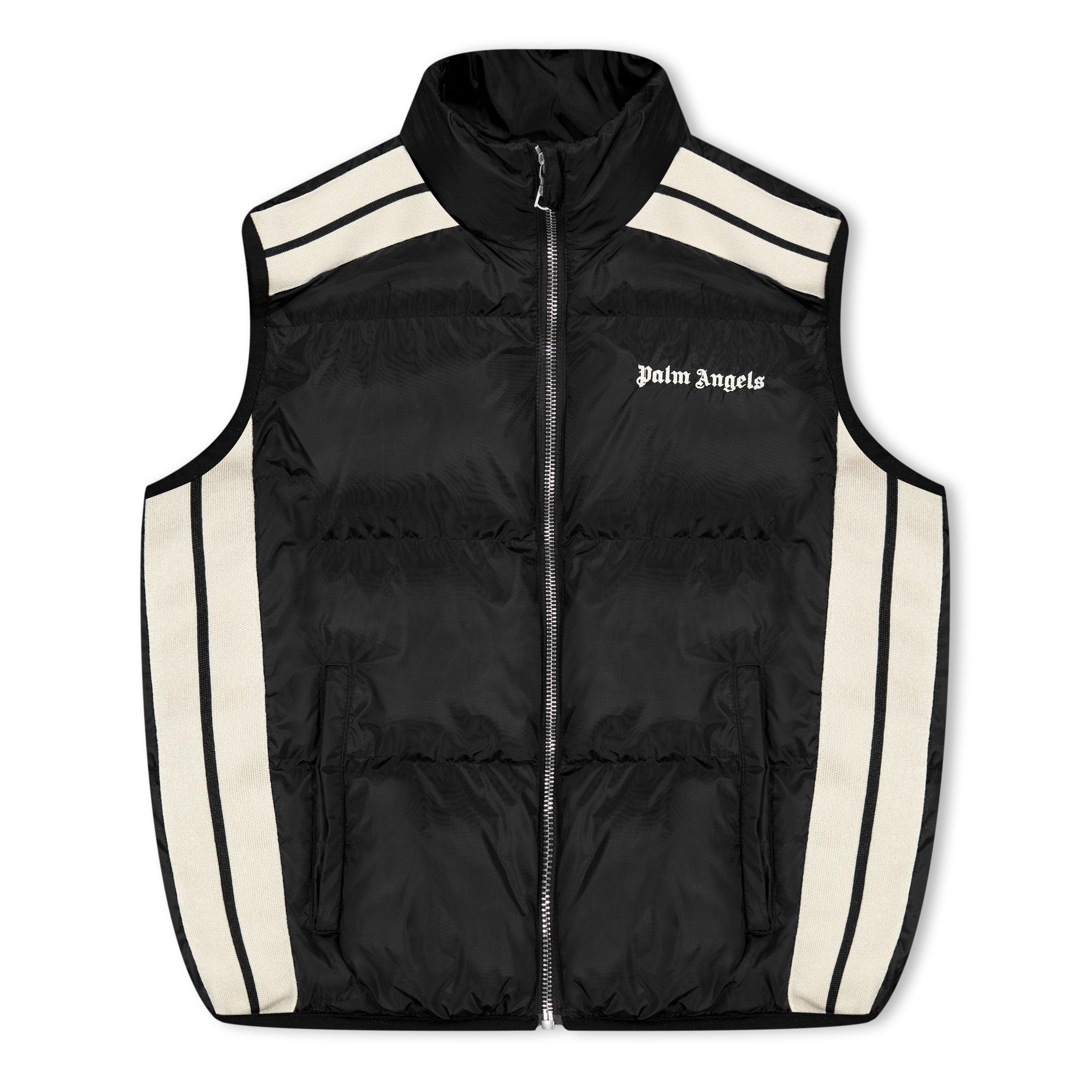 Palm Angels  Kids Logo Padded Full Zip Sleeveless Gilet - Black Wht 1003 - 12Y