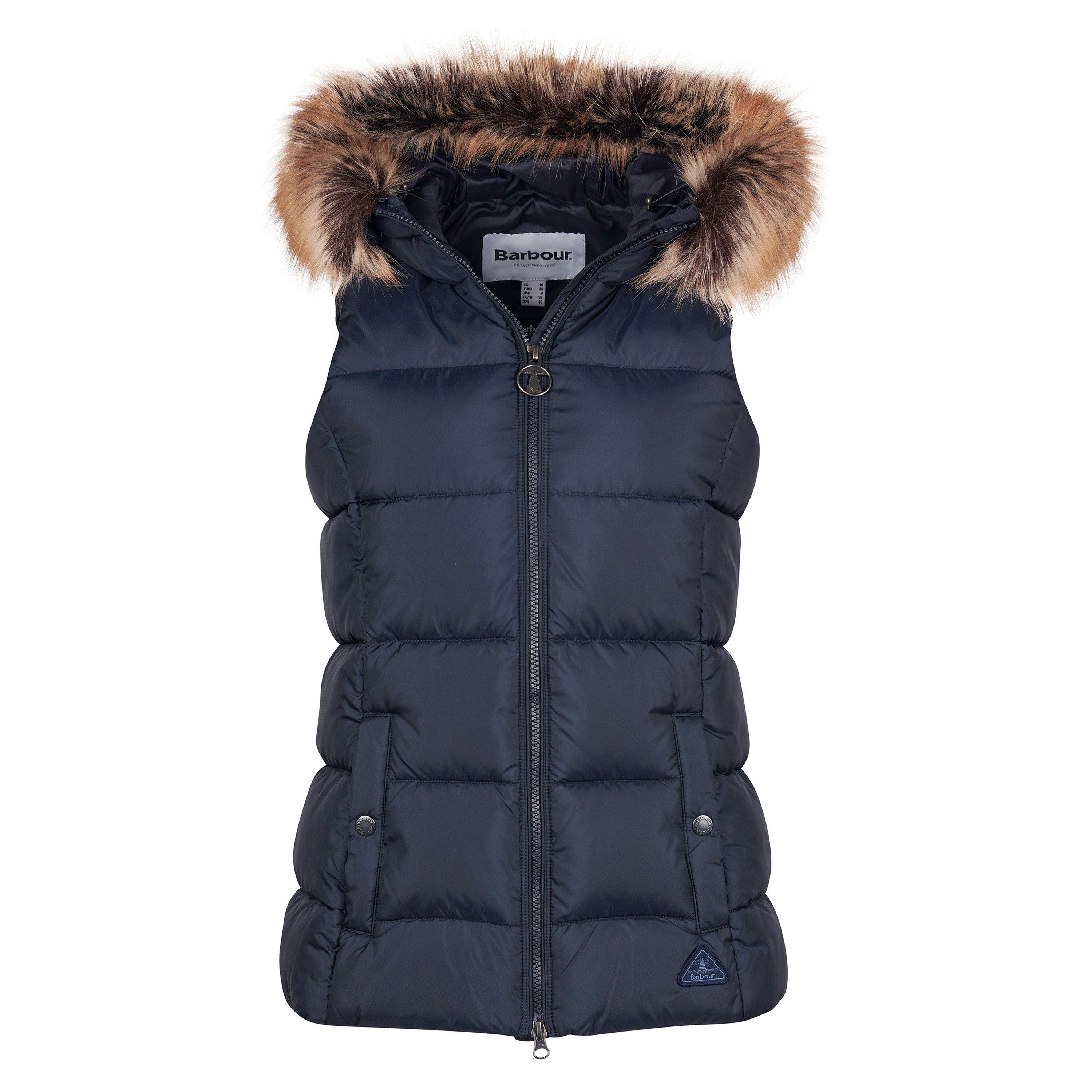 Navy - Barbour - Women's Midhurst Faux Fur Trim Hooded Full Zip Gilet - 10