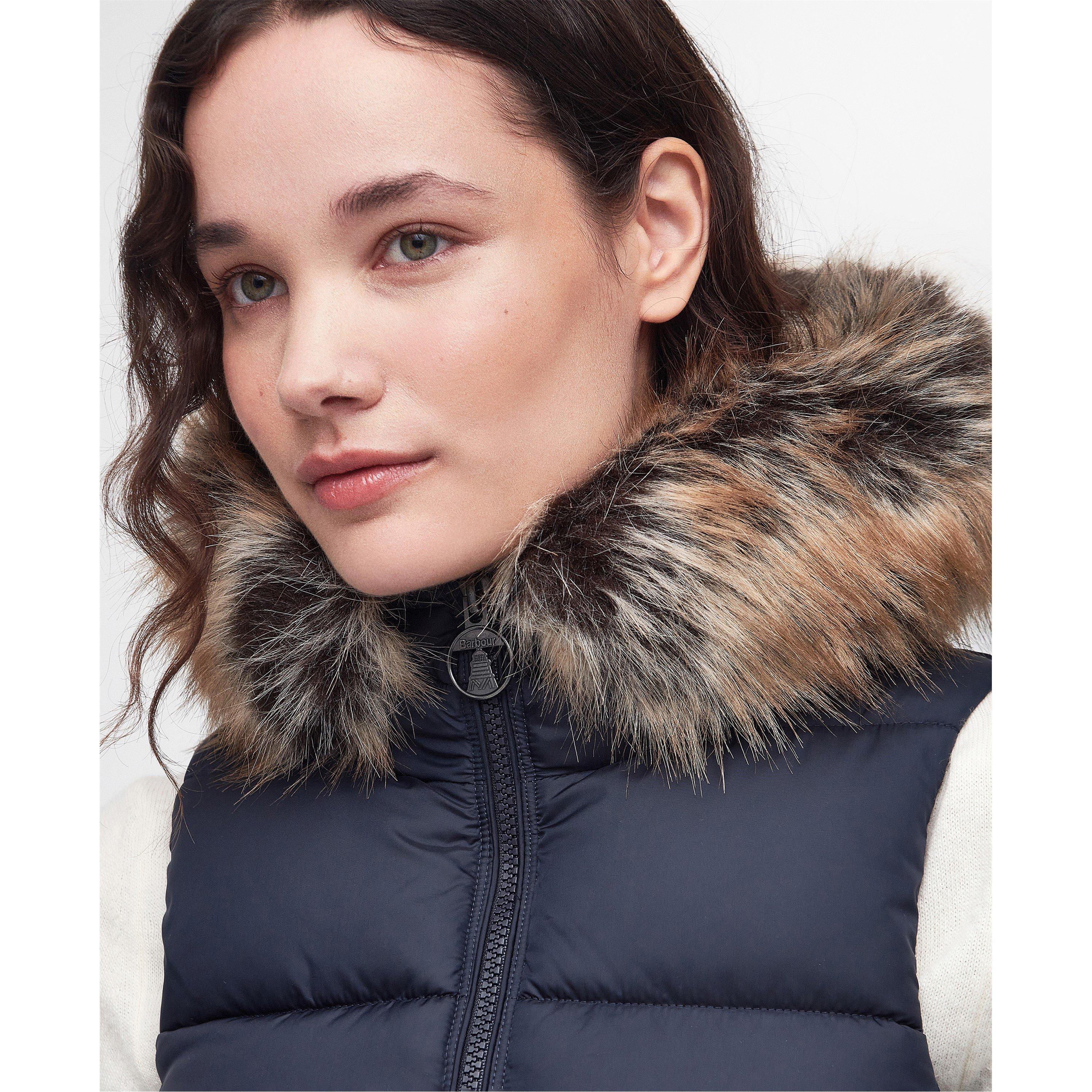 Navy - Barbour - Women's Midhurst Faux Fur Trim Hooded Full Zip Gilet - 14