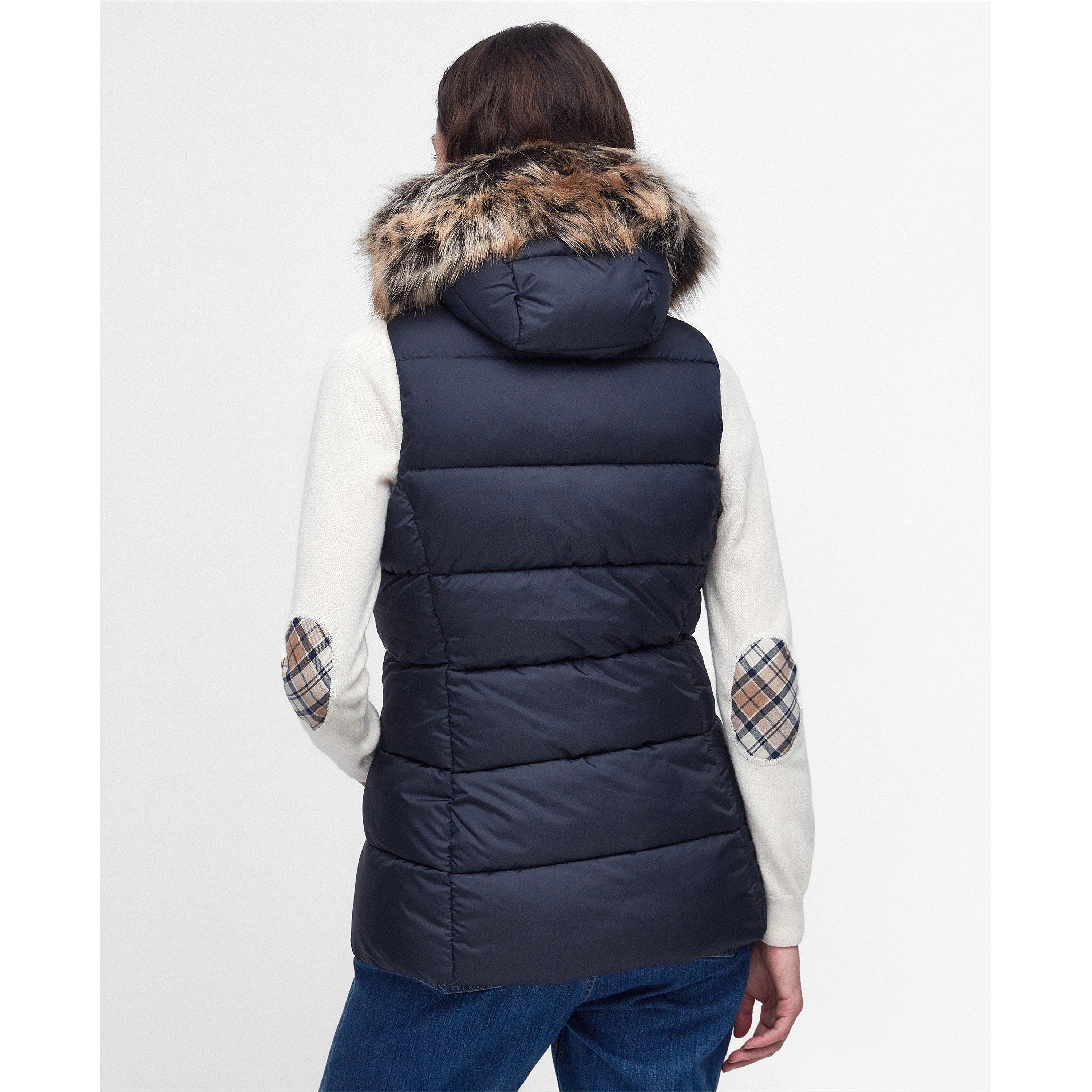 Navy - Barbour - Women's Midhurst Faux Fur Trim Hooded Full Zip Gilet - 2