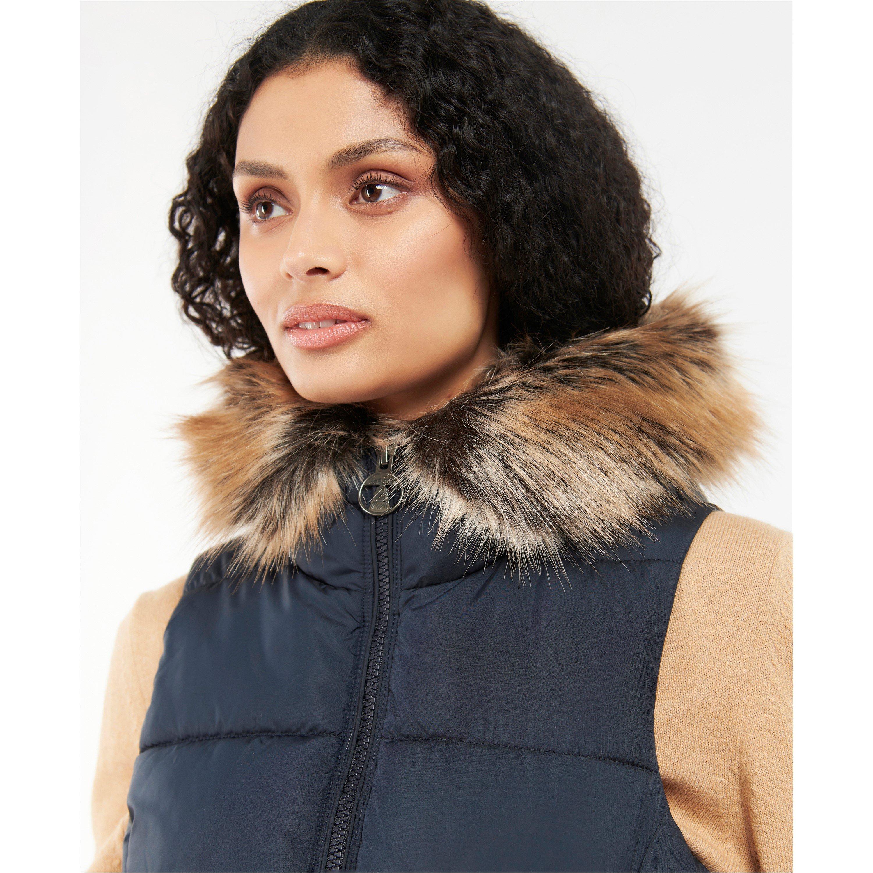 Navy - Barbour - Women's Midhurst Faux Fur Trim Hooded Full Zip Gilet - 7