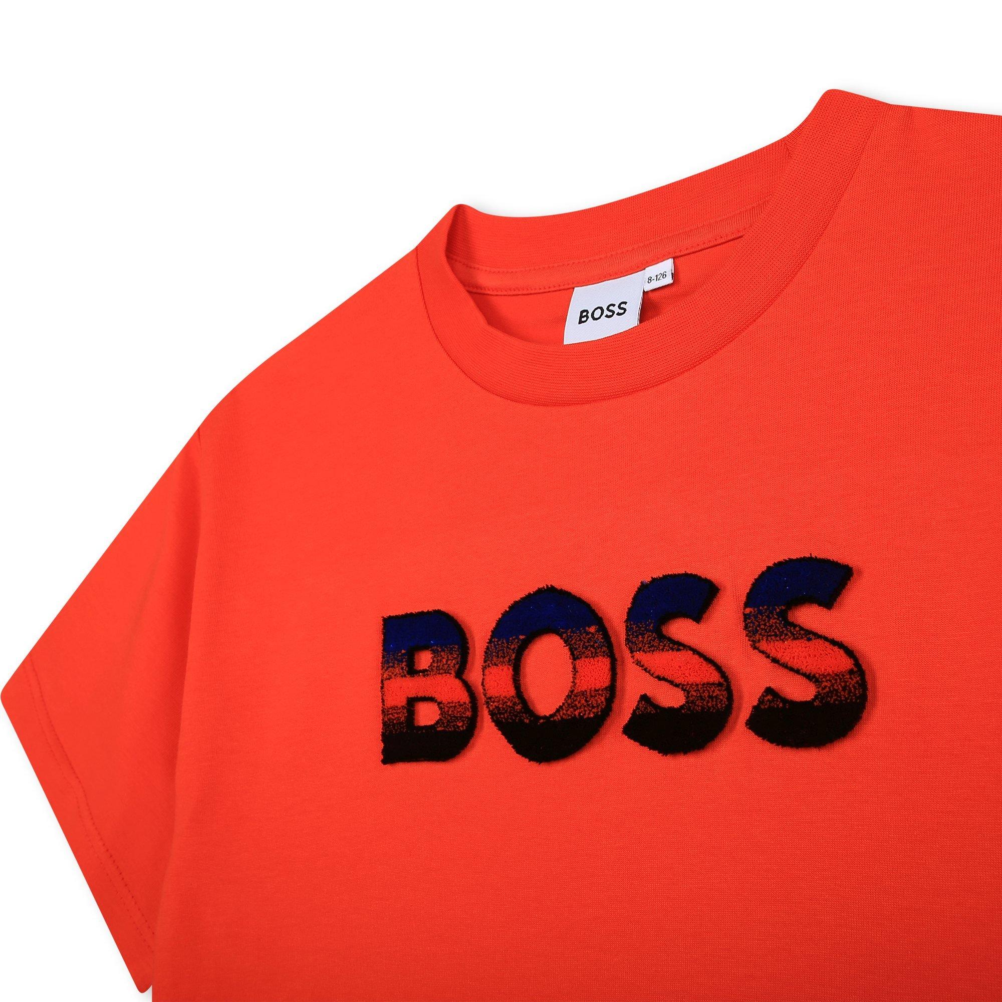 Red 41C - Boss - Kids All-over Logo T-Shirt, Embroidered Design - 3