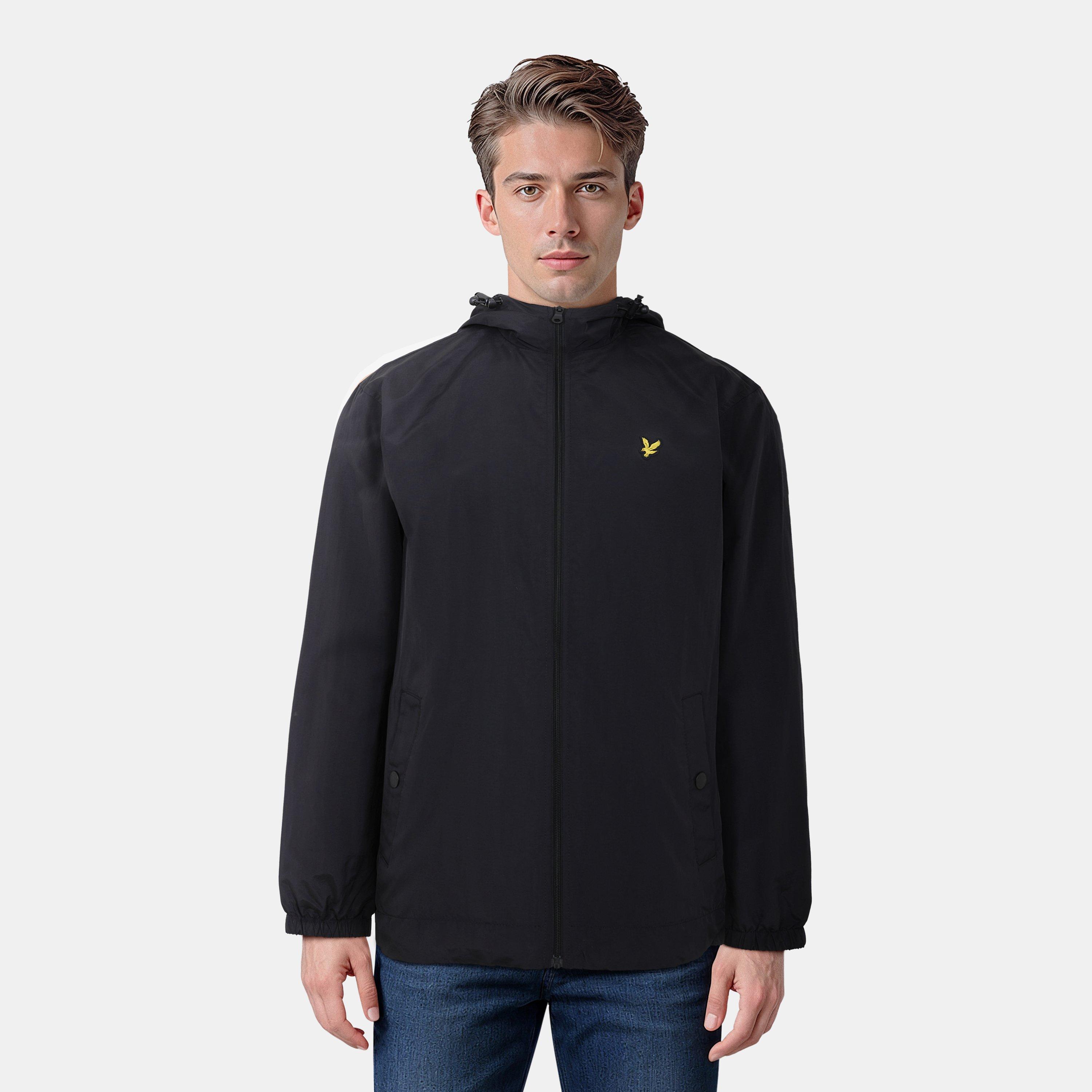 Jet Black Z865 - Lyle and Scott - Men's Zip Through Cotton Wind Resistant Long Sleeve Hooded Rain Anorak - 3