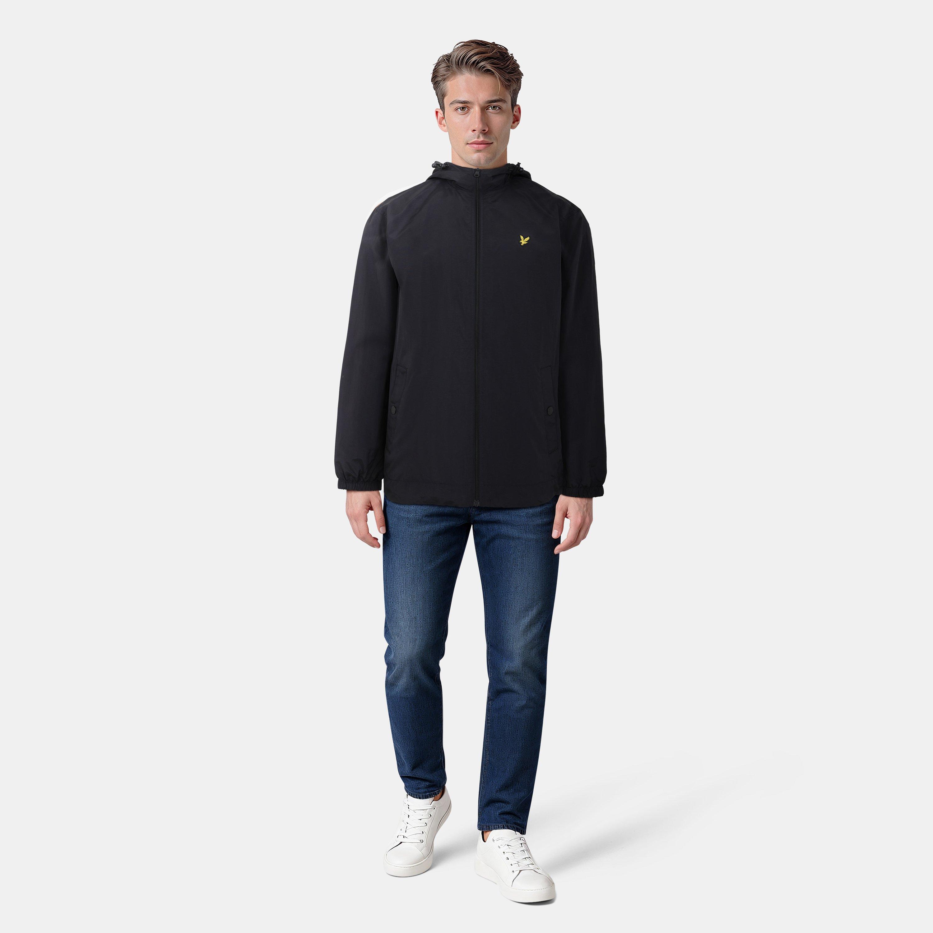 Jet Black Z865 - Lyle and Scott - Men's Zip Through Cotton Wind Resistant Long Sleeve Hooded Rain Anorak - 7