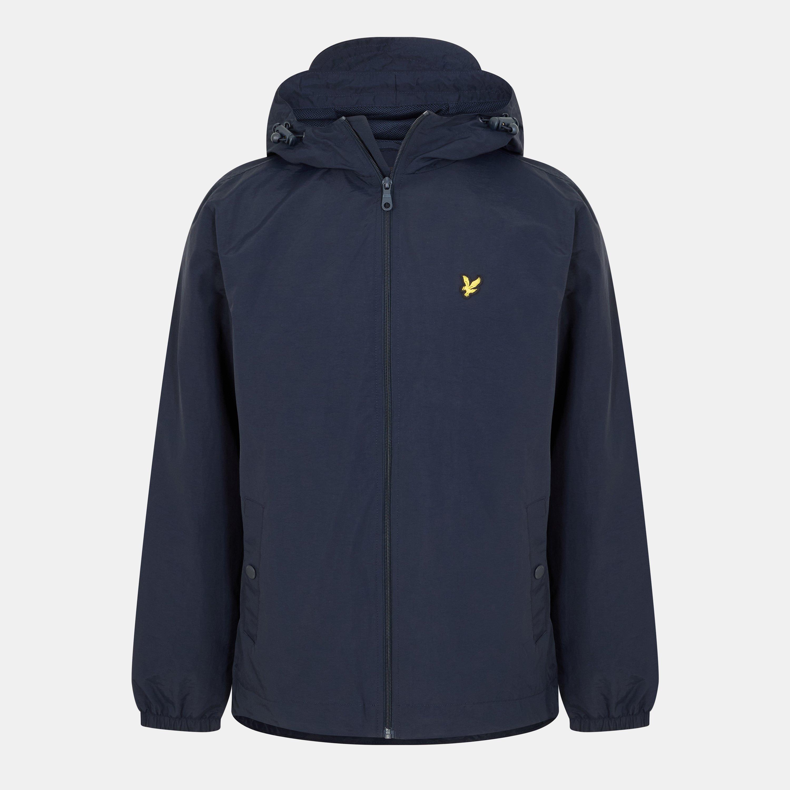Navy Z271 - Lyle and Scott - Men's Zip Through Cotton Wind Resistant Long Sleeve Hooded Rain Anorak - 1