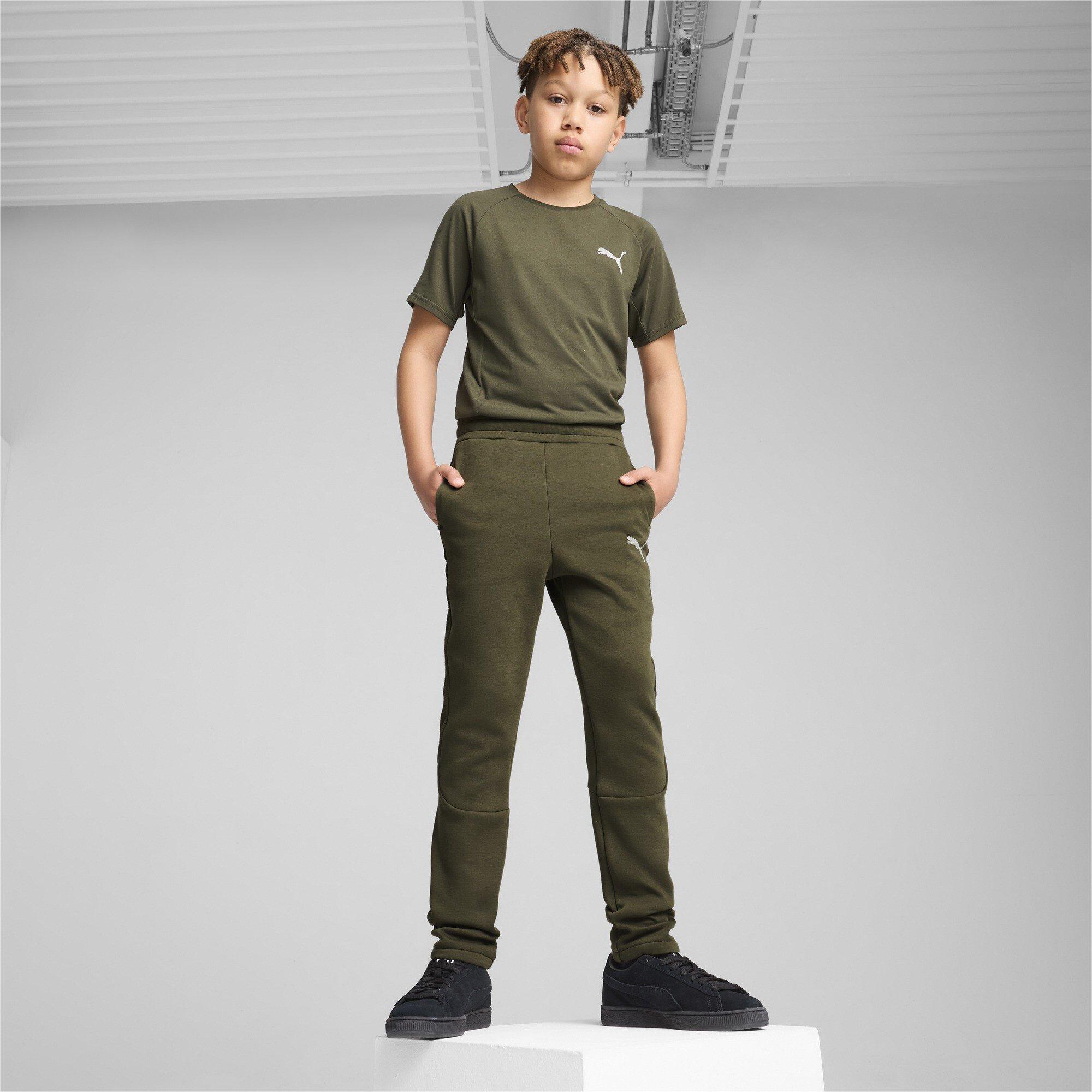 Dark Olive - Puma - Unisex Kids' Evostripe Closed Hem Jersey Joggers - 4