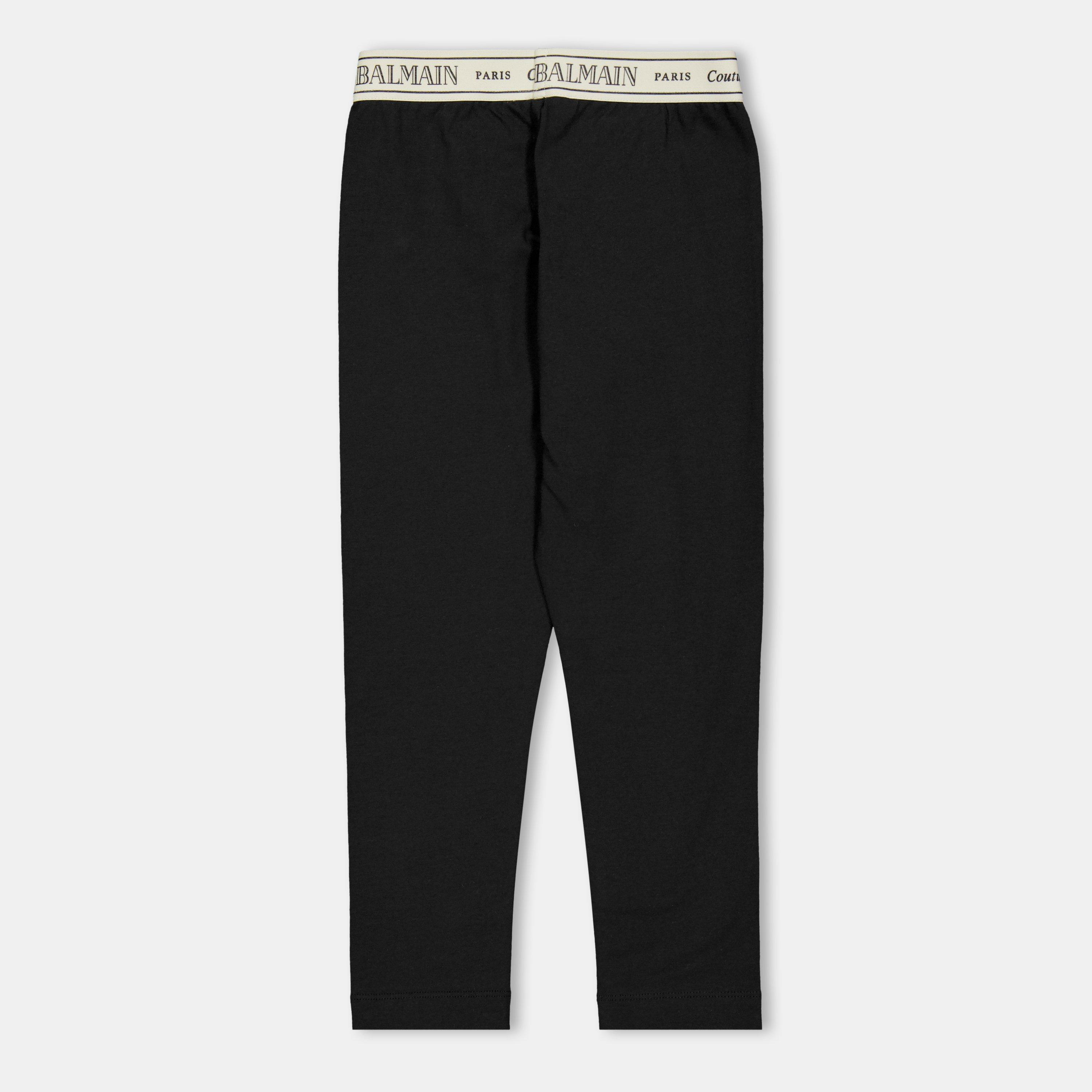 Black 930AV - Balmain - Kids' Logo Stretchy Leggings - 2