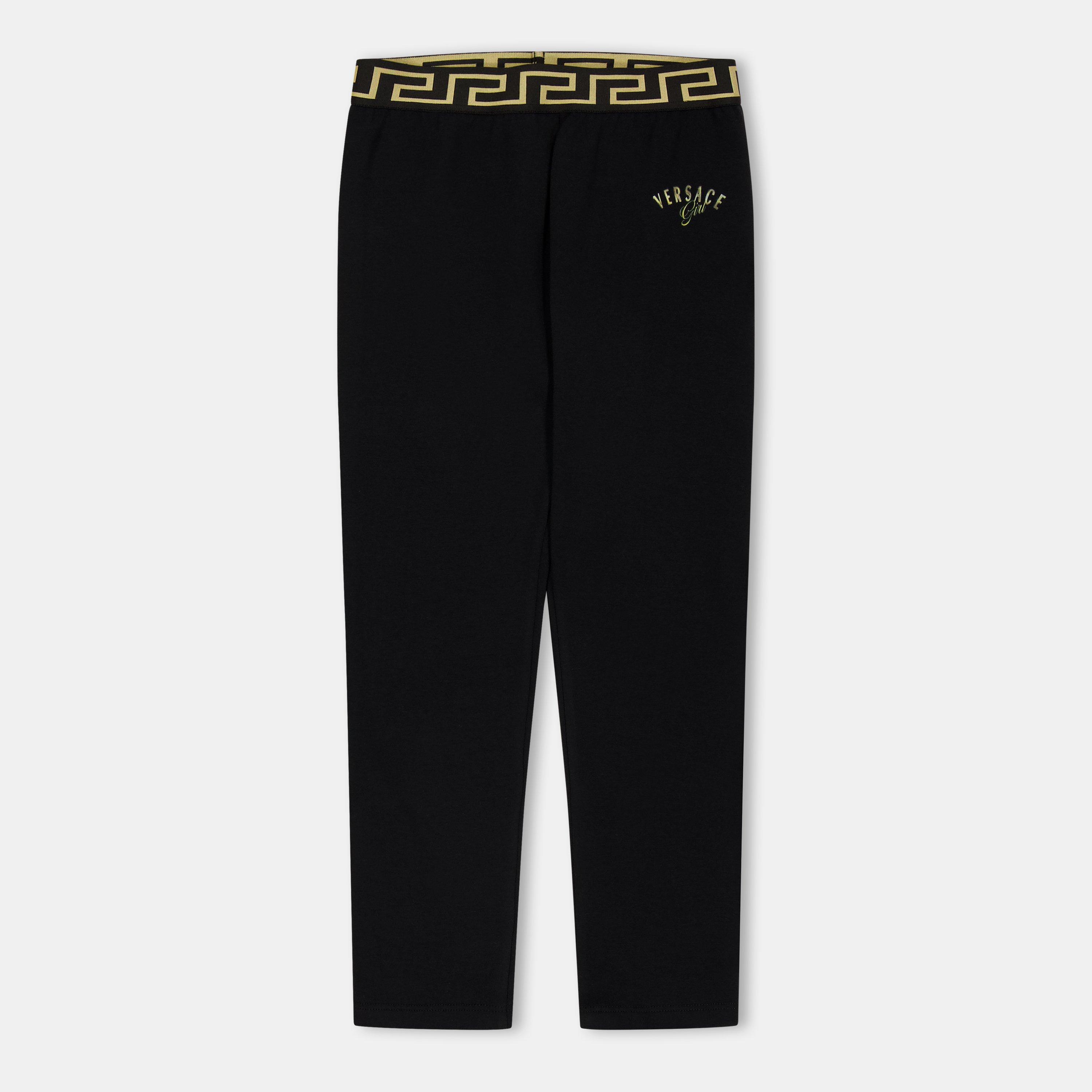 Versace Kids' Black Leggings - Blk Gld 2B130 - Size 12Y