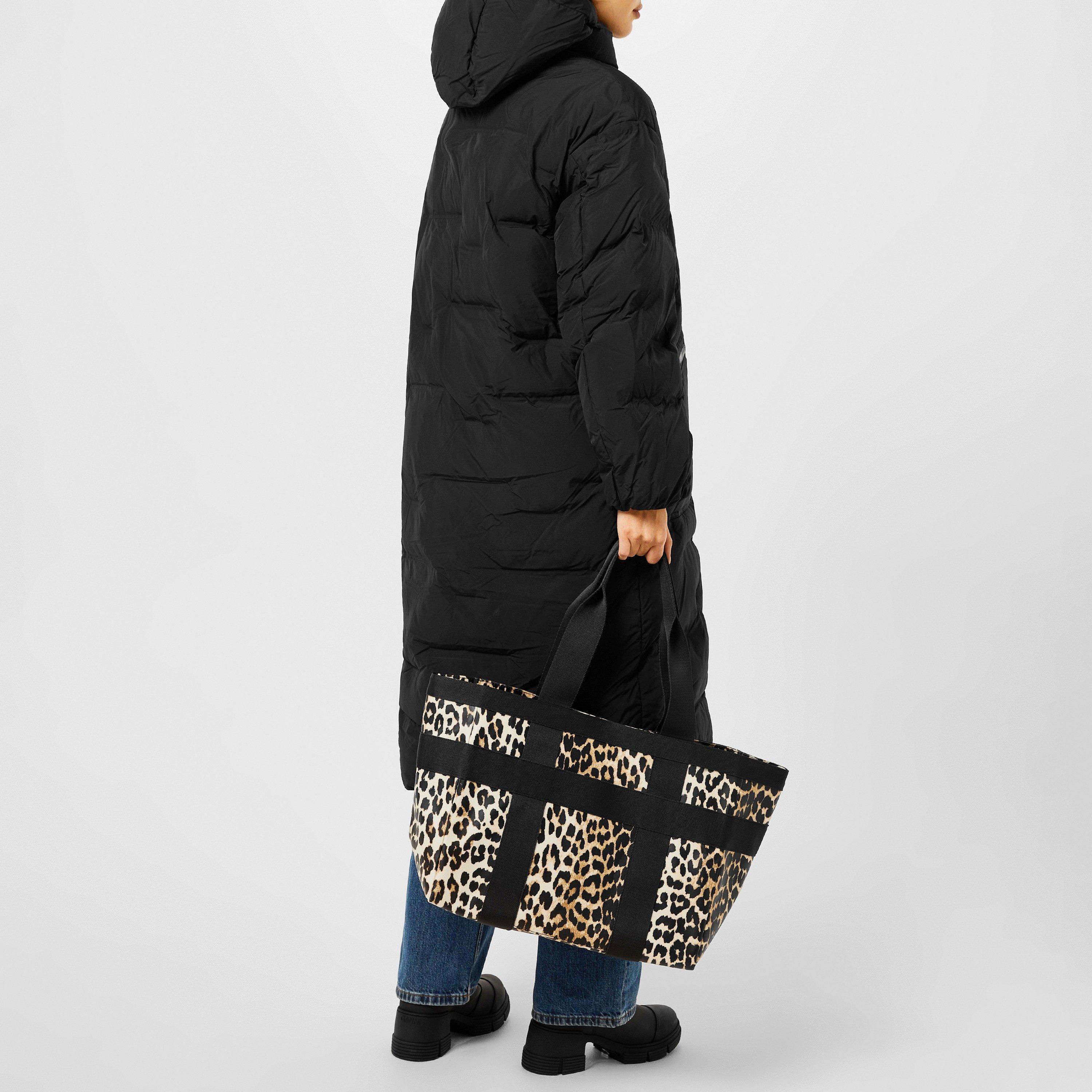 Black - Ganni - Women's Logo-Print Quilted Mid-Length Long Sleeve Long Puffer Jacket - 2