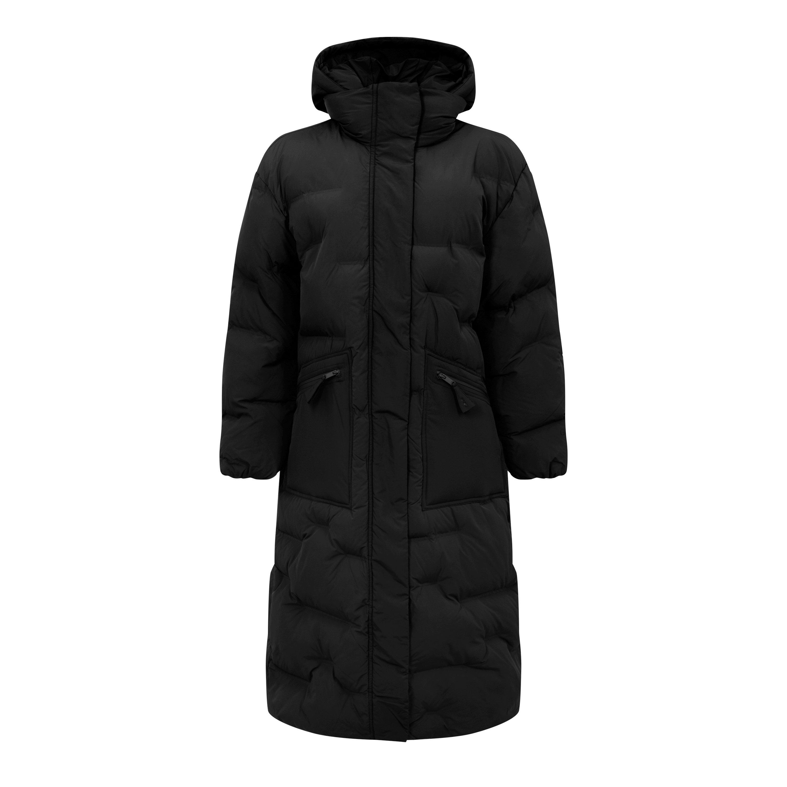 Black - Ganni - Women's Logo-Print Quilted Mid-Length Long Sleeve Long Puffer Jacket - 4