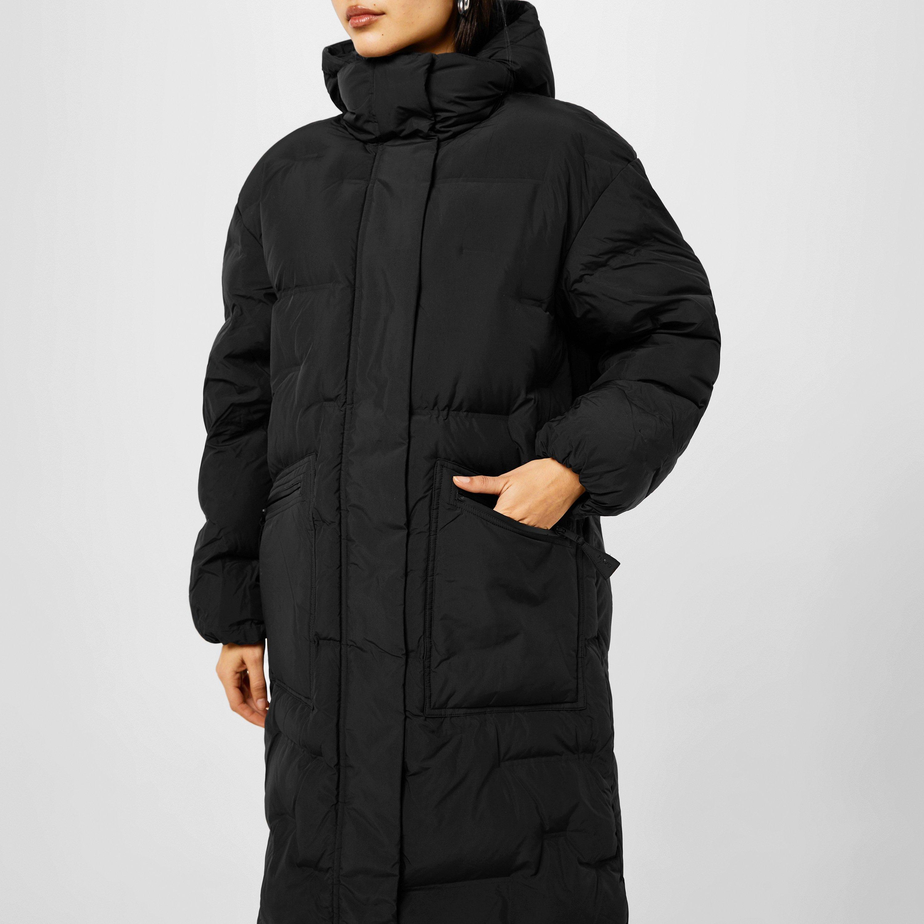 Black - Ganni - Women's Logo-Print Quilted Mid-Length Long Sleeve Long Puffer Jacket - 3