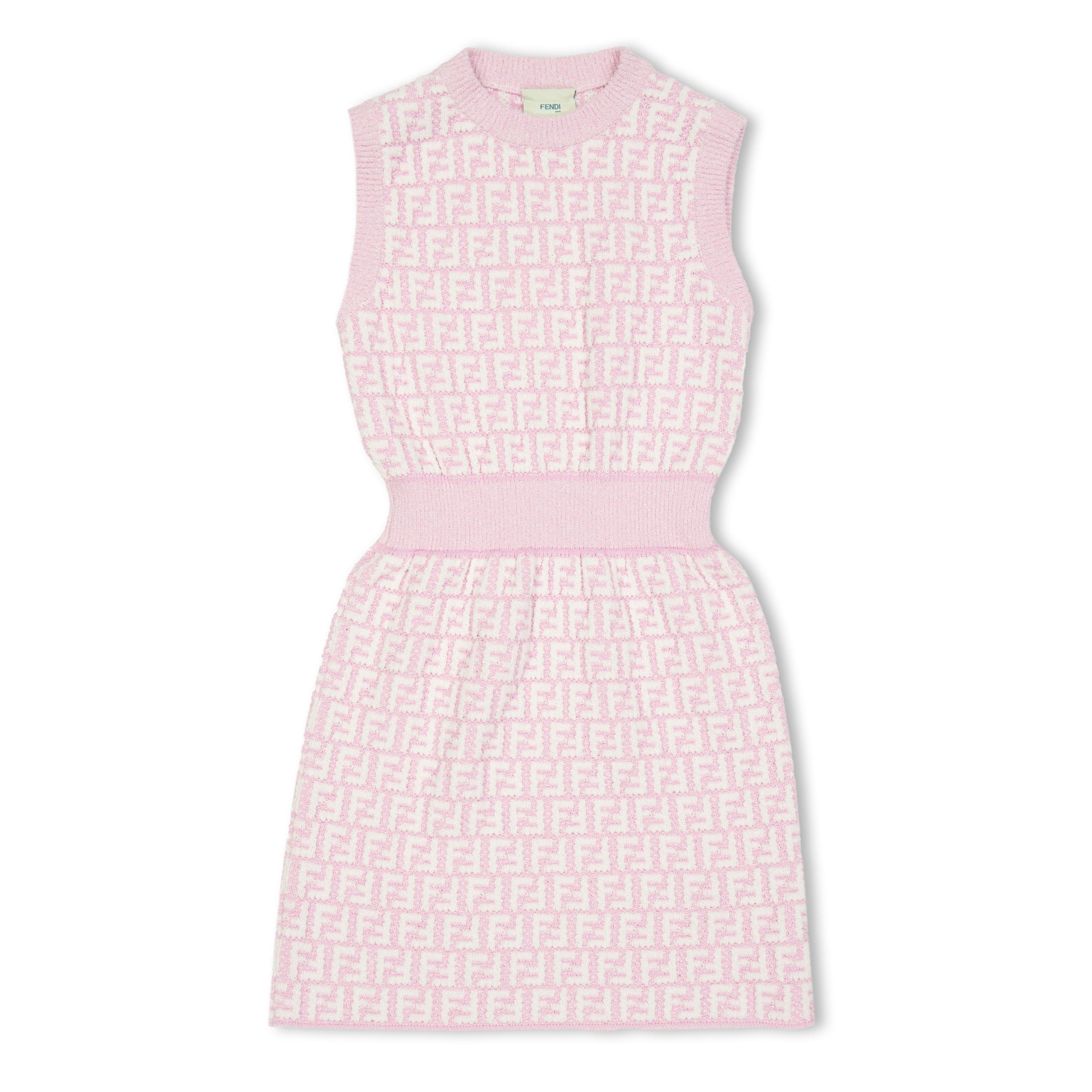 Fendi Kids' All Over Print FF Knitted Jumper Dress - Pink F1BXZ - Size 10Y