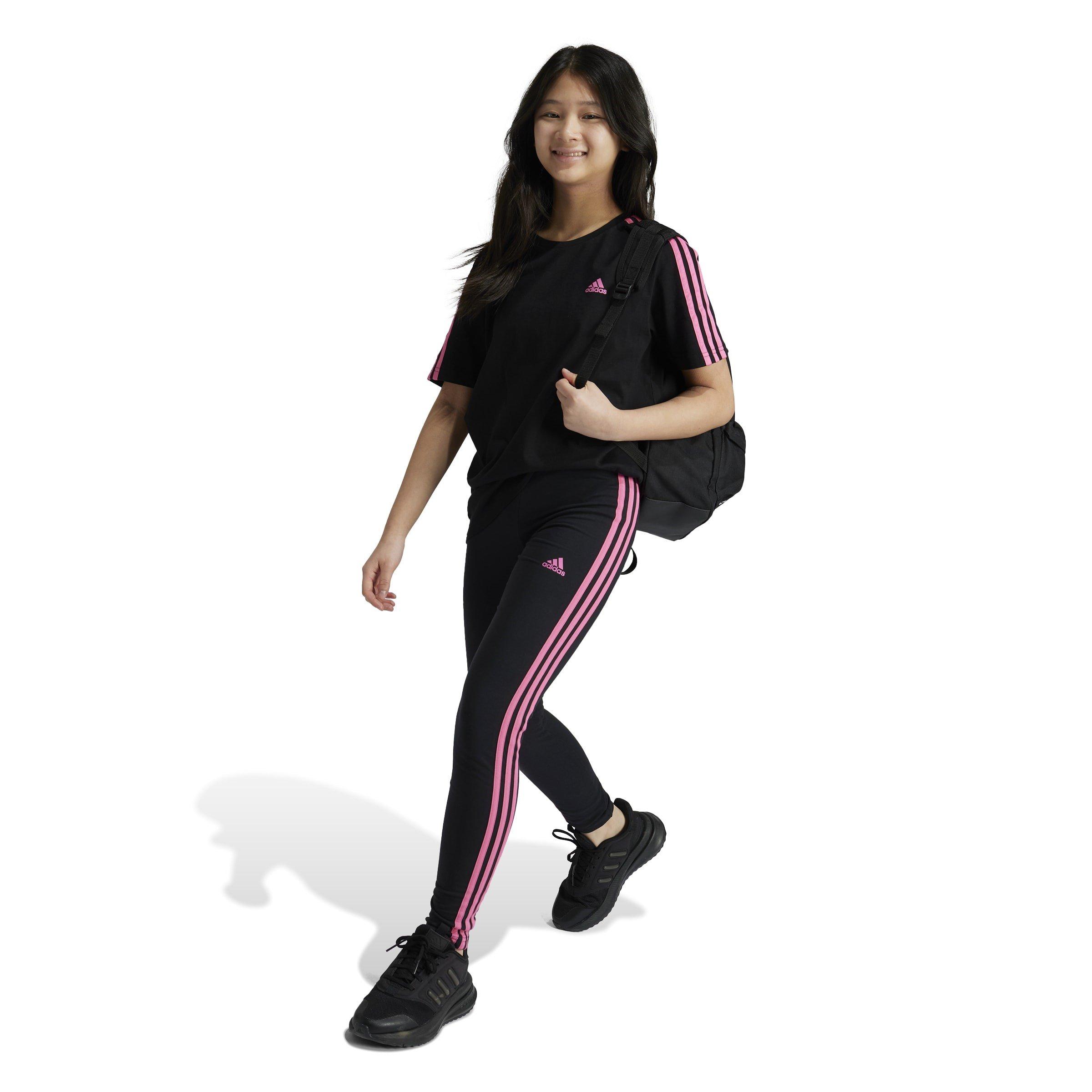 Black/Pink - adidas - Girls Essentials 3-Stripes Leggings - 4