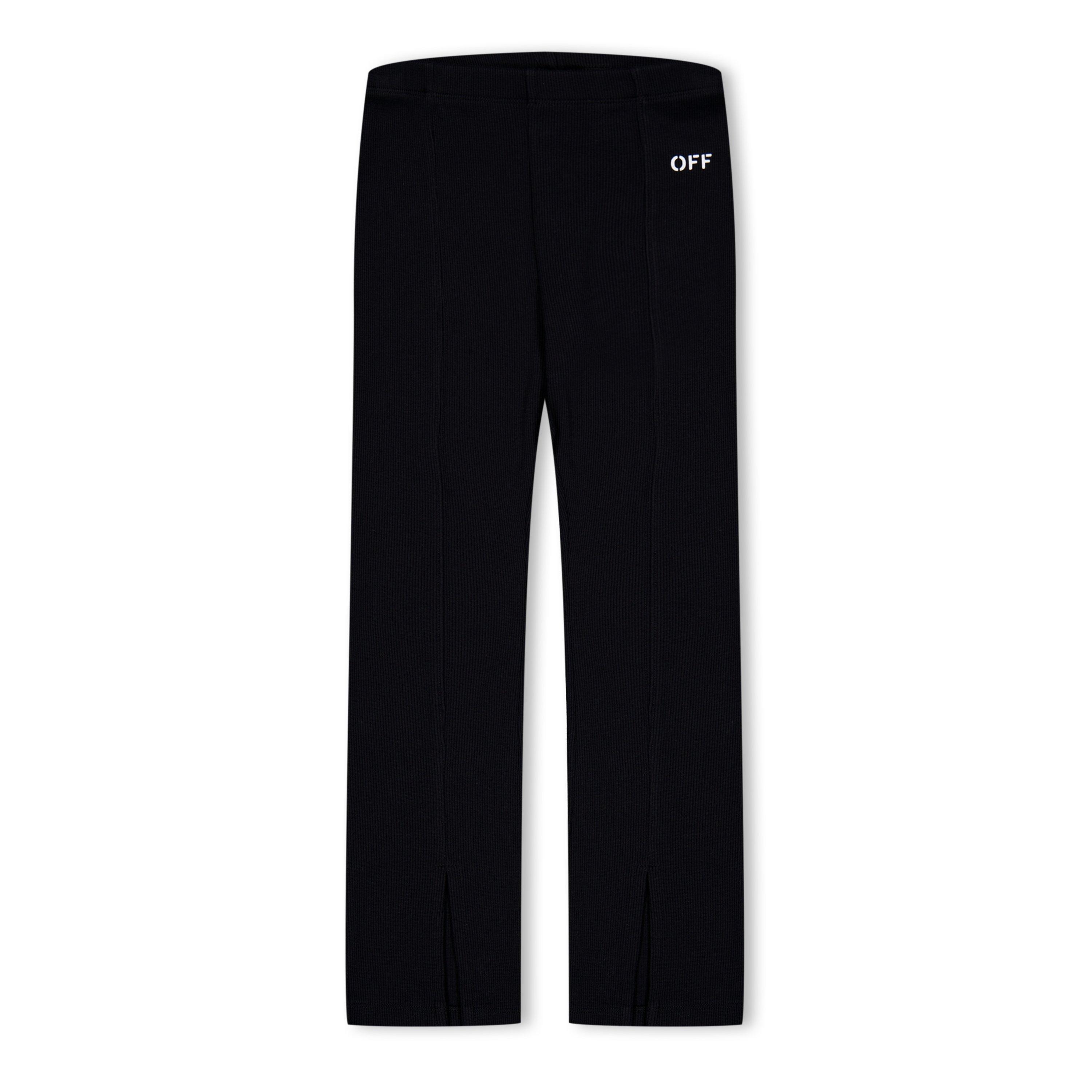 Blk Wht 1001 - Off White - Kids' Ribbed Cotton Stretch Slim Fit Leggings - 1