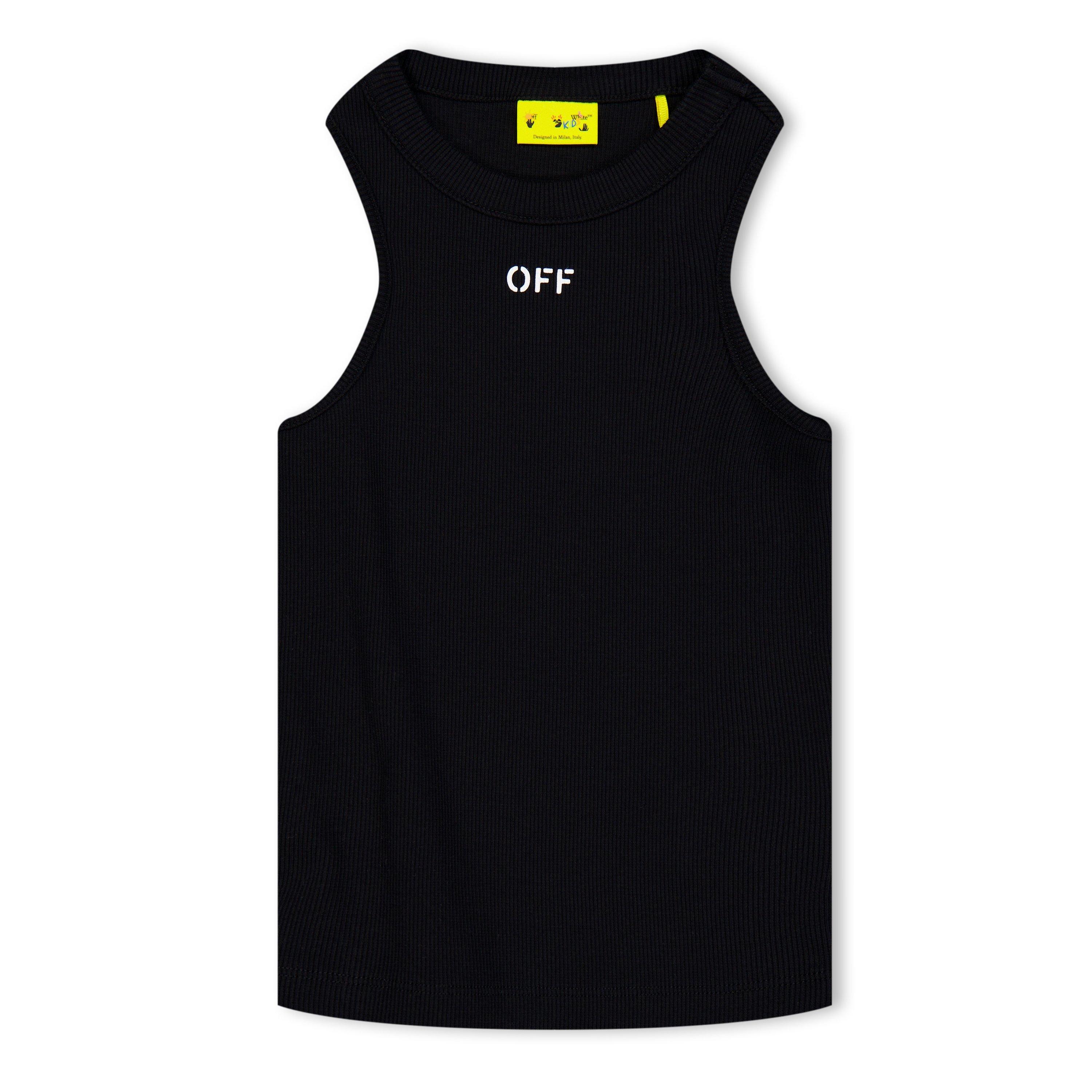 Blk Wht 1001 - Off White - Kids' Stamp Ribbed Cotton Tank Vest - 1