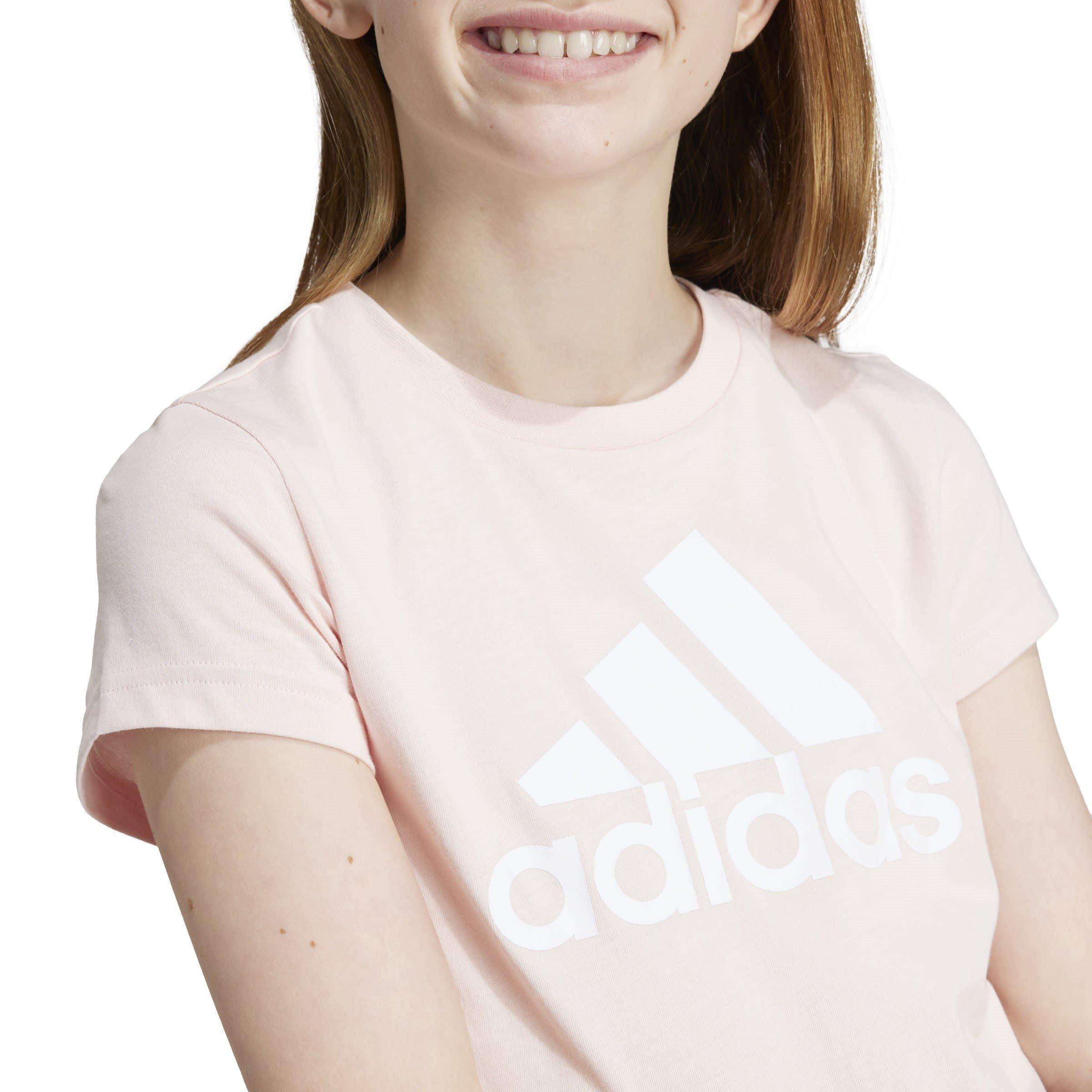 Sandy Pink/Wht - adidas - Essentials Big Logo Junior Girls T Shirt - 6