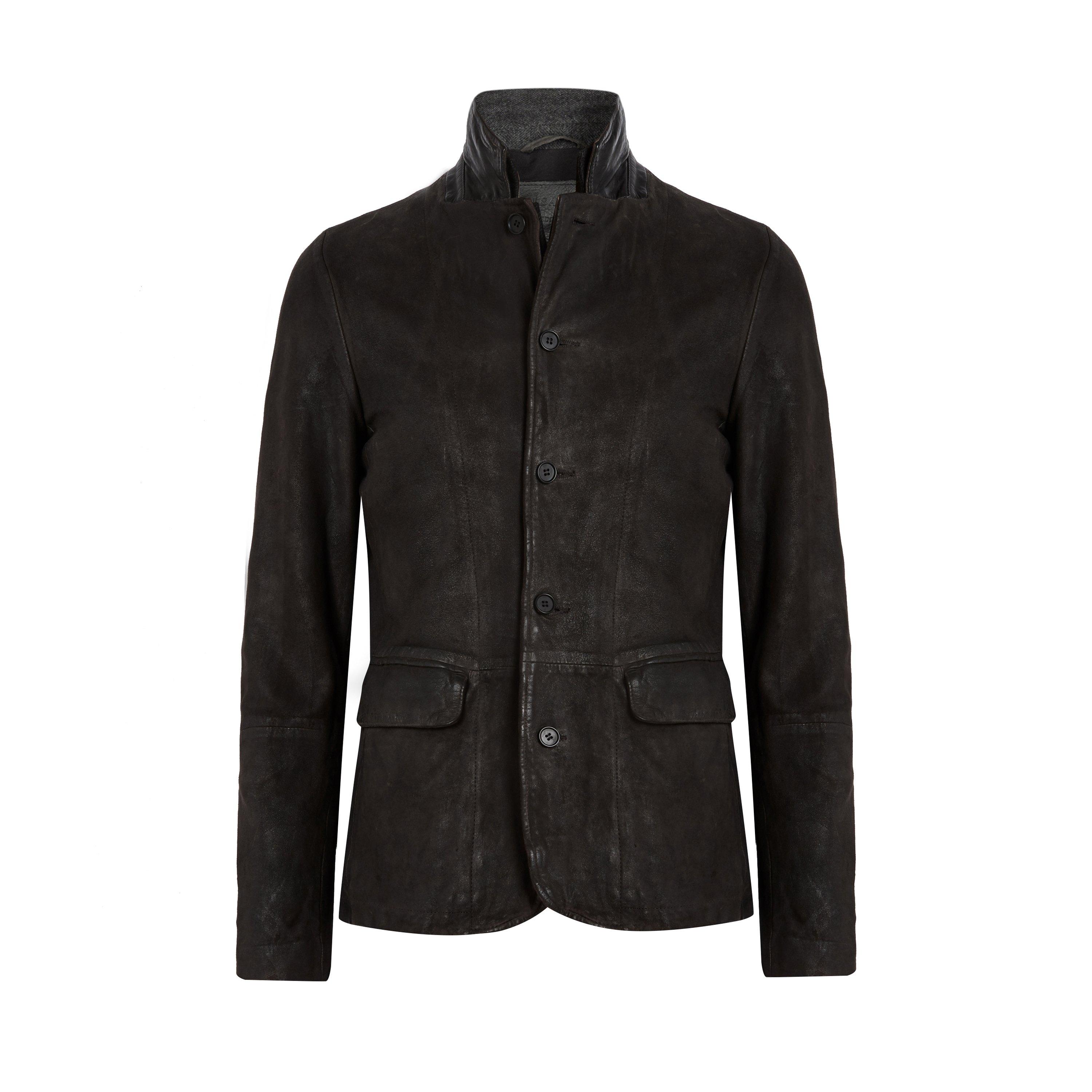 Anthracite Grey - AllSaints - Men's Survey Blazer Long Sleeve Leather Jacket - 1