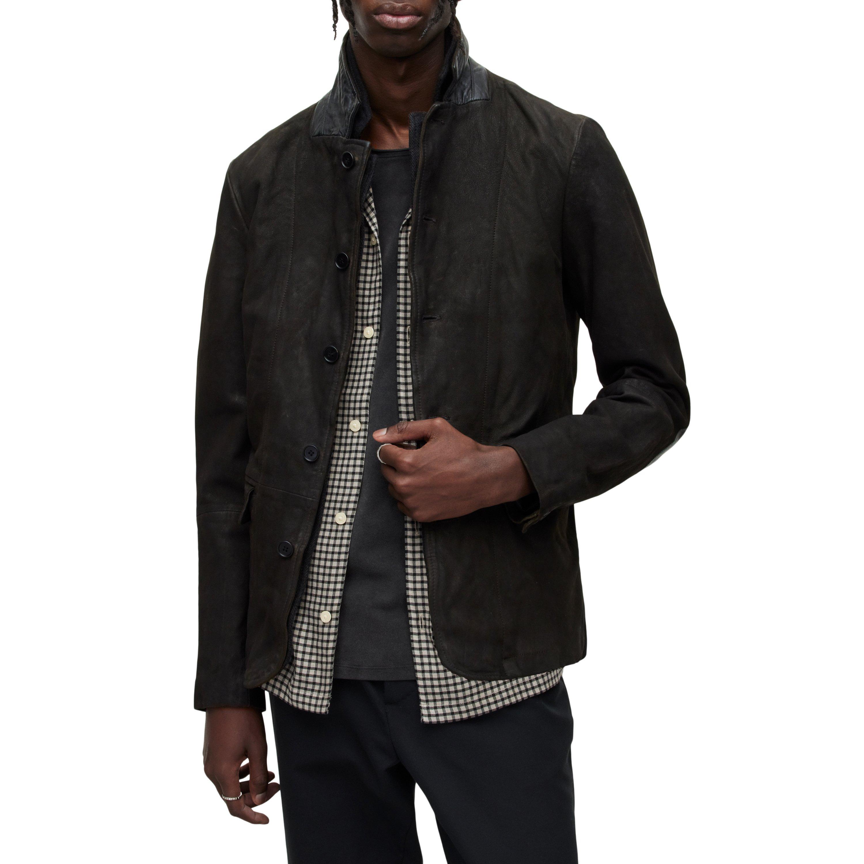 Anthracite Grey - AllSaints - Men's Survey Blazer Long Sleeve Leather Jacket - 2