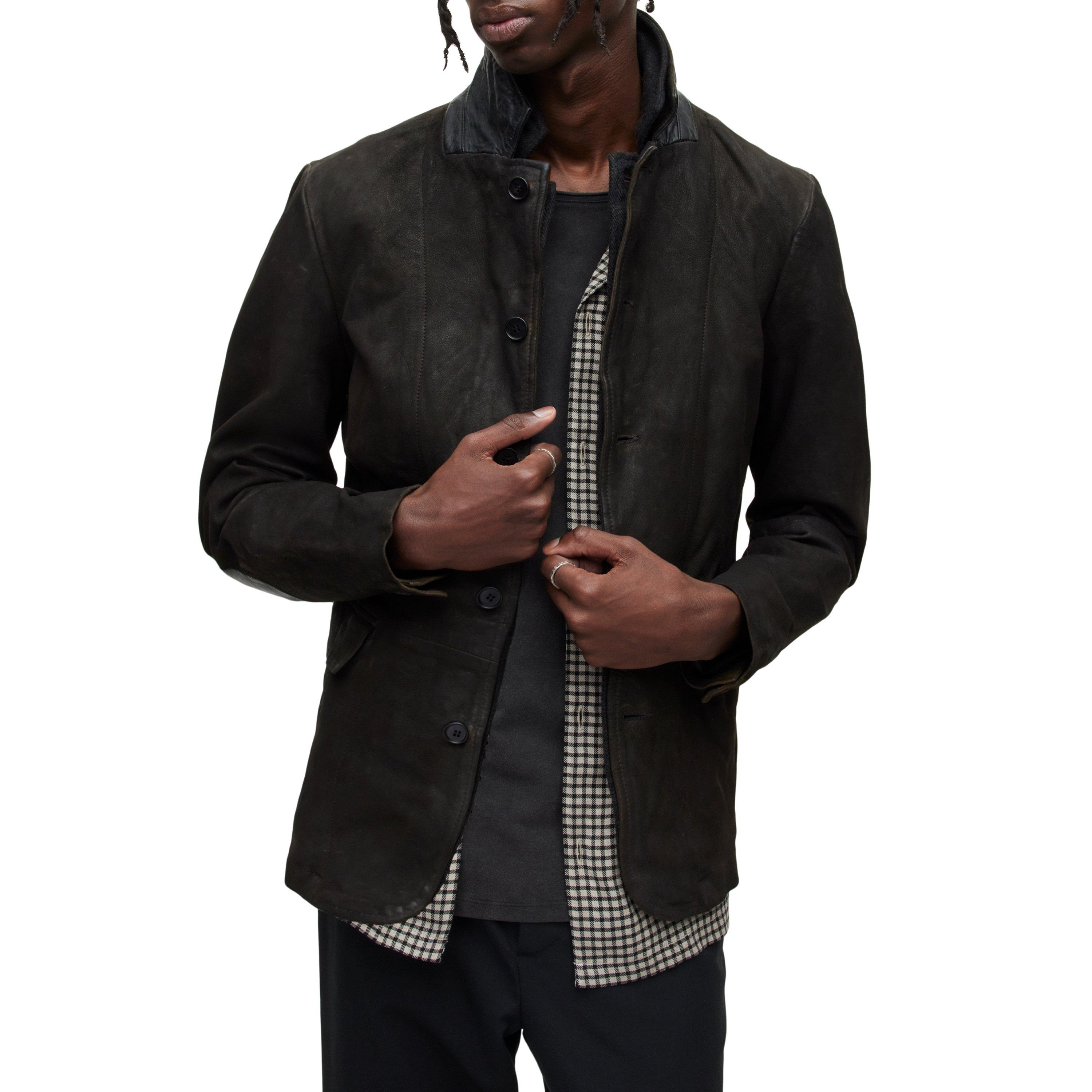 Anthracite Grey - AllSaints - Men's Survey Blazer Long Sleeve Leather Jacket - 8