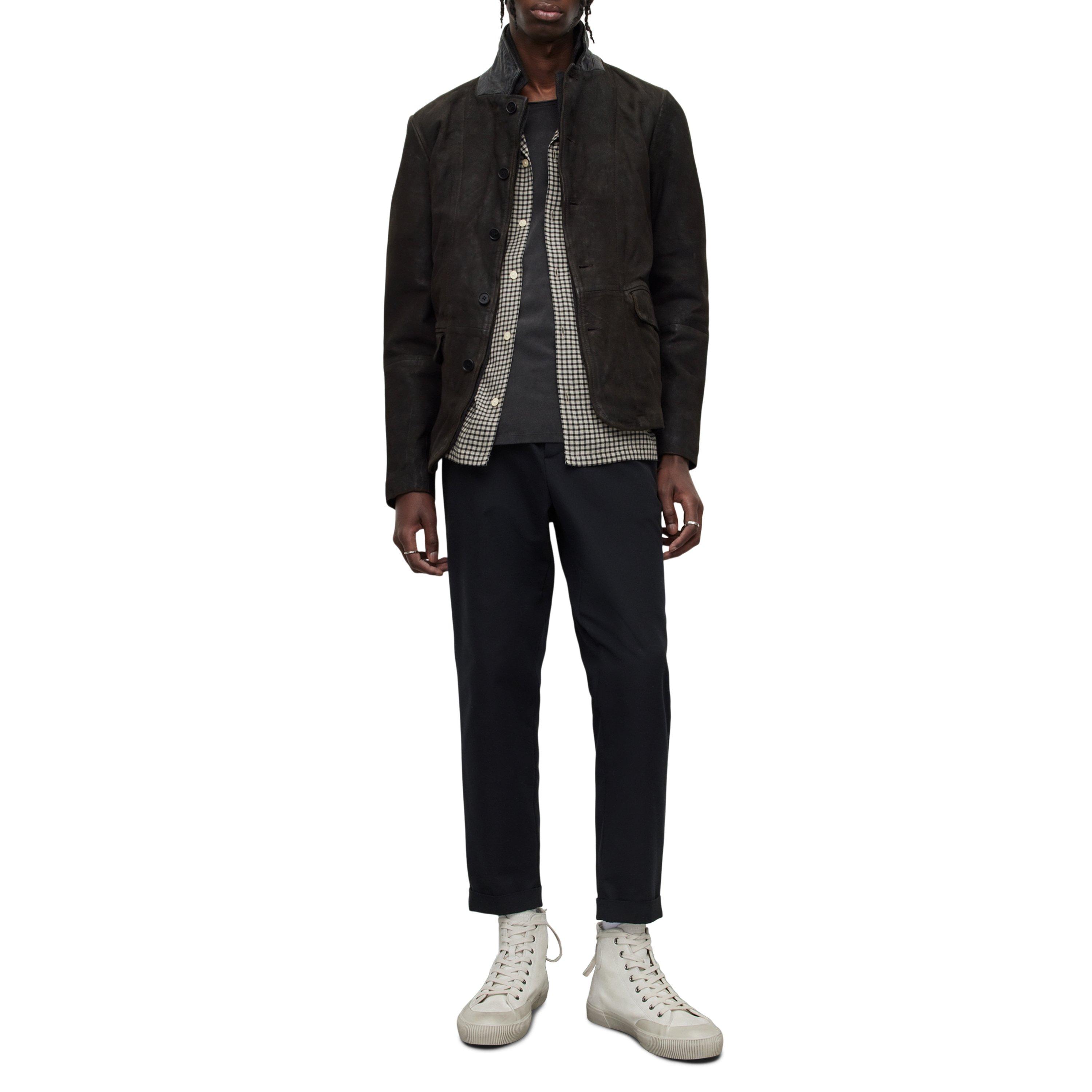 Anthracite Grey - AllSaints - Men's Survey Blazer Long Sleeve Leather Jacket - 9