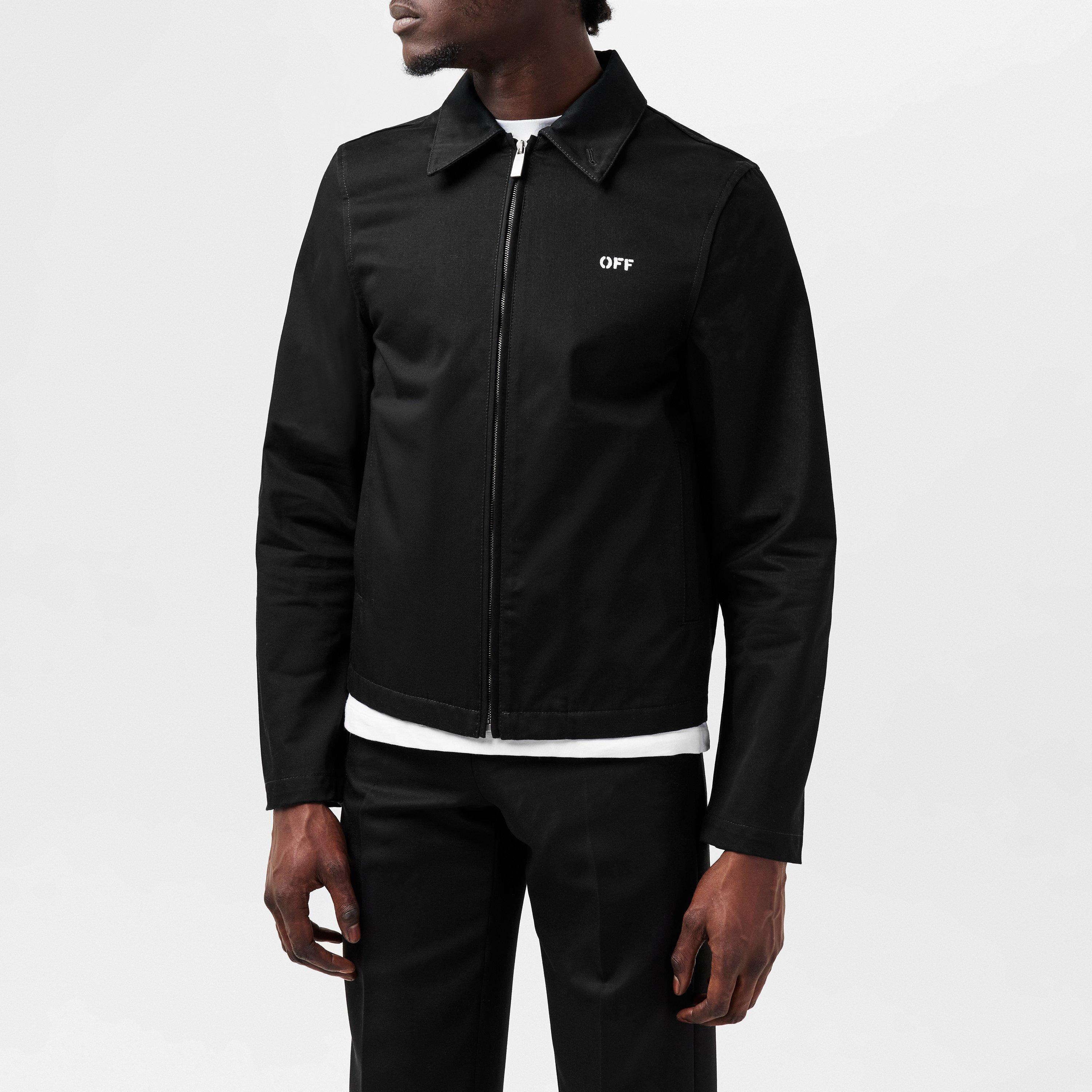 Black - Off White - Men's Arrow Sleek Zip-Up Design Overshirt - 3