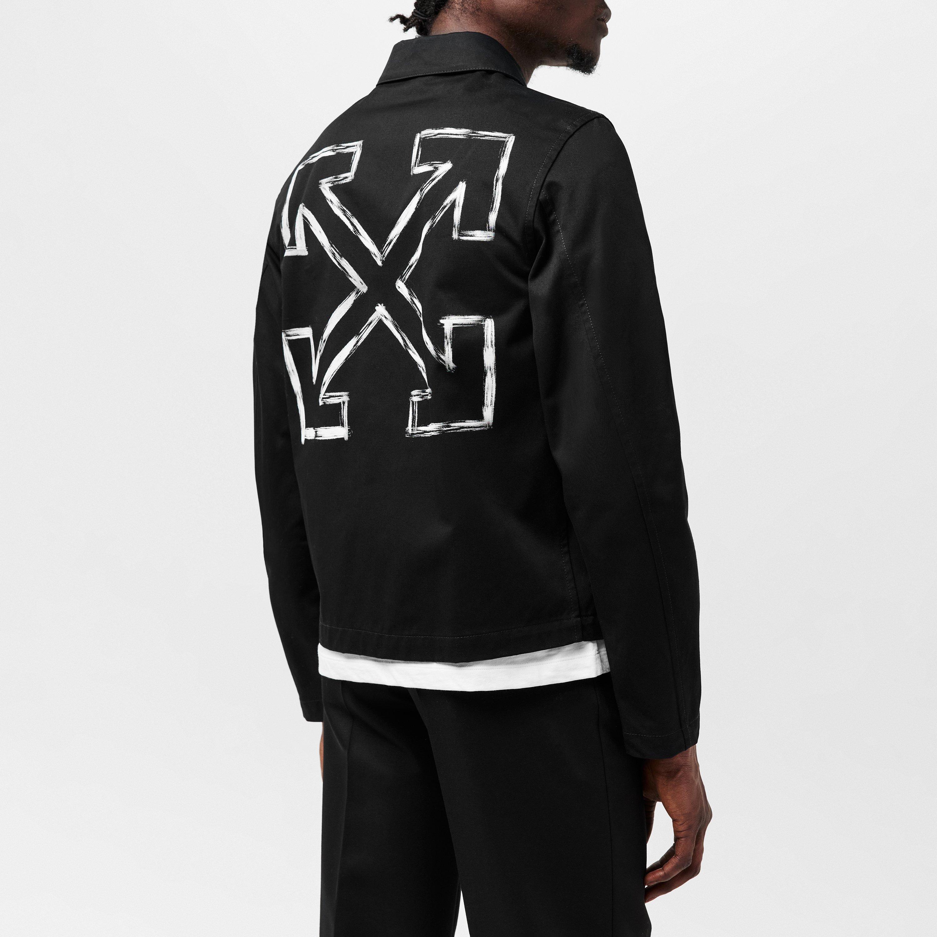 Black - Off White - Men's Arrow Sleek Zip-Up Design Overshirt - 4