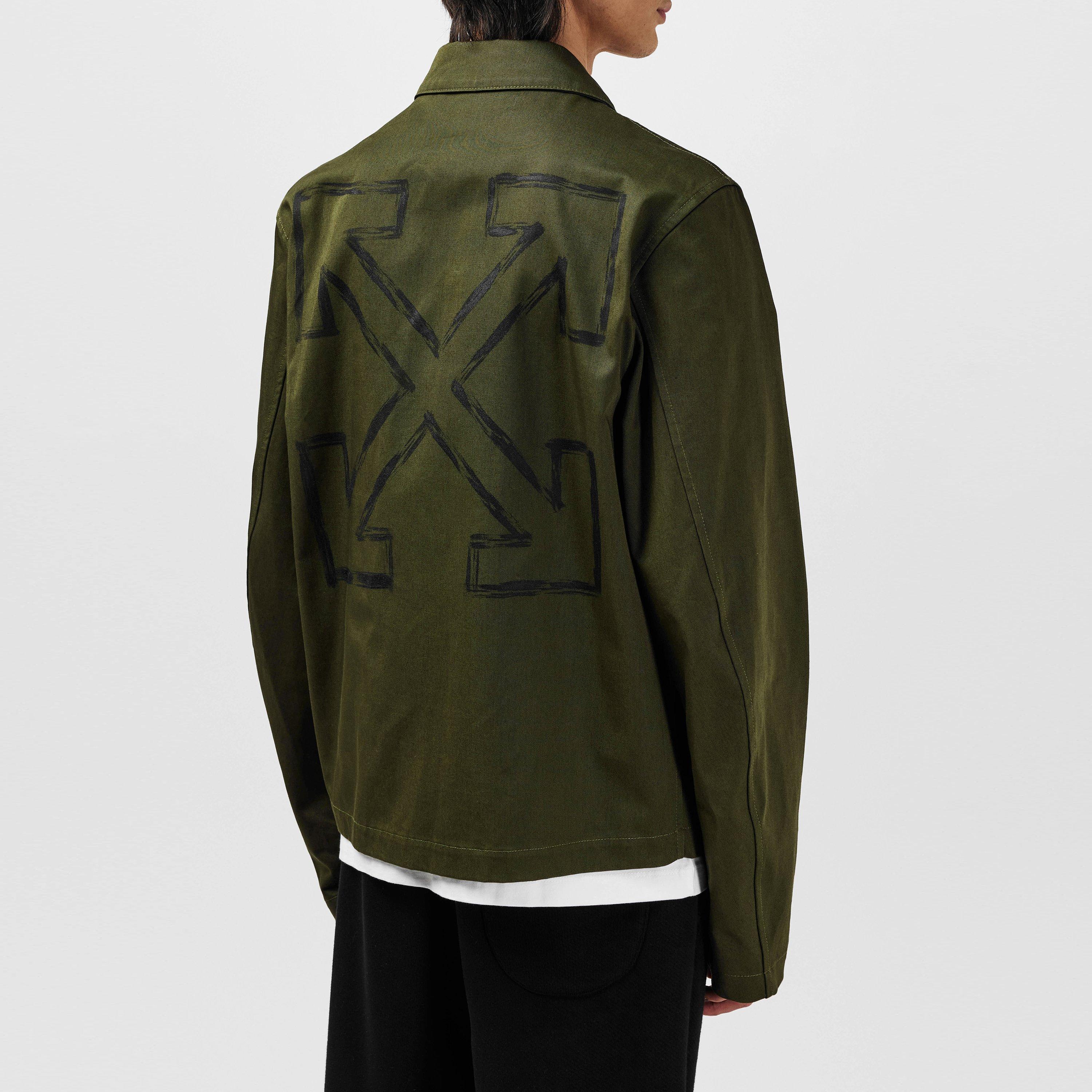 Khaki - Off White - Men's Arrow Long Sleeve Zip Overshirt - 4