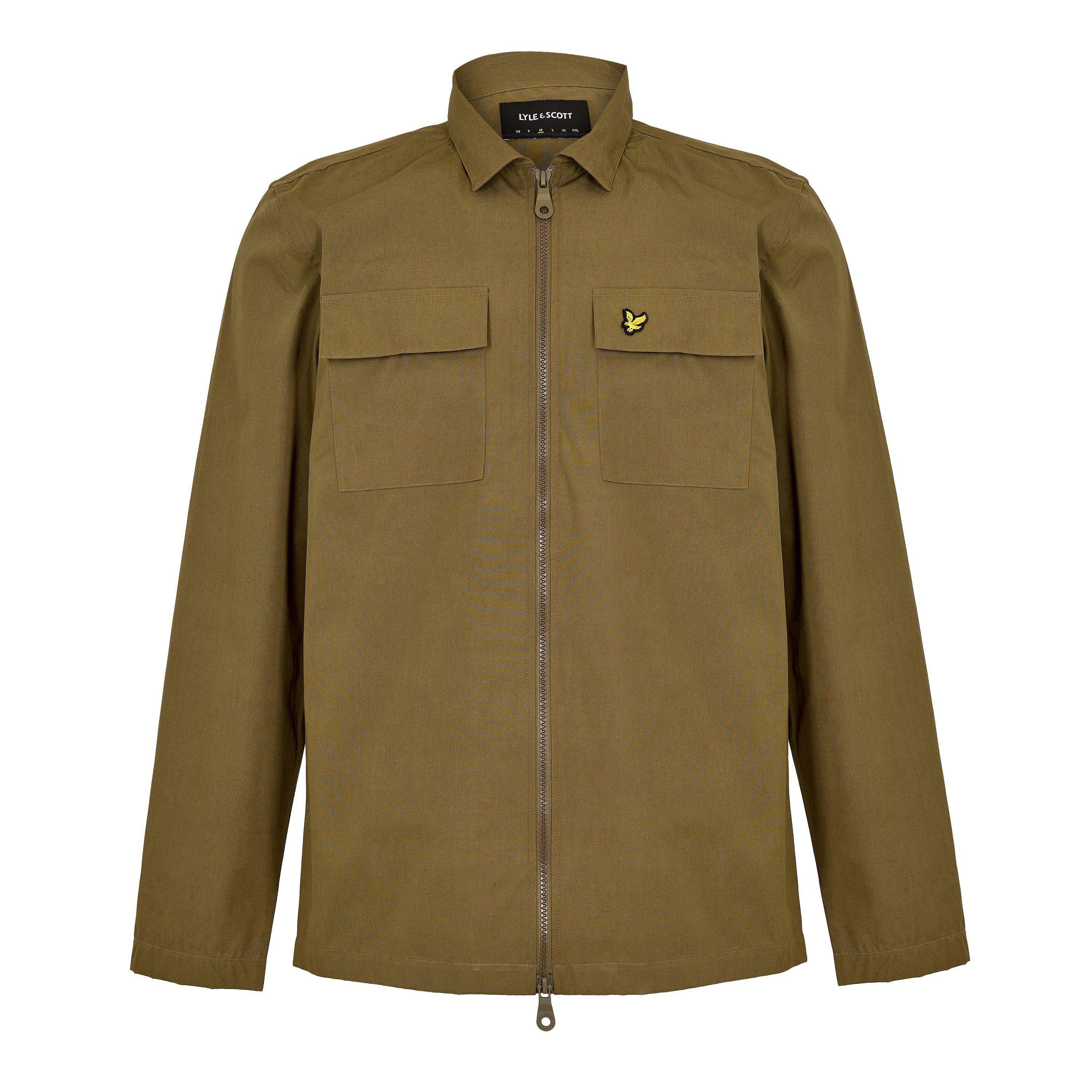 Lyle And Scott Men's Cotton Long Sleeve Zip Overshirt - Olive W485 - 2XL