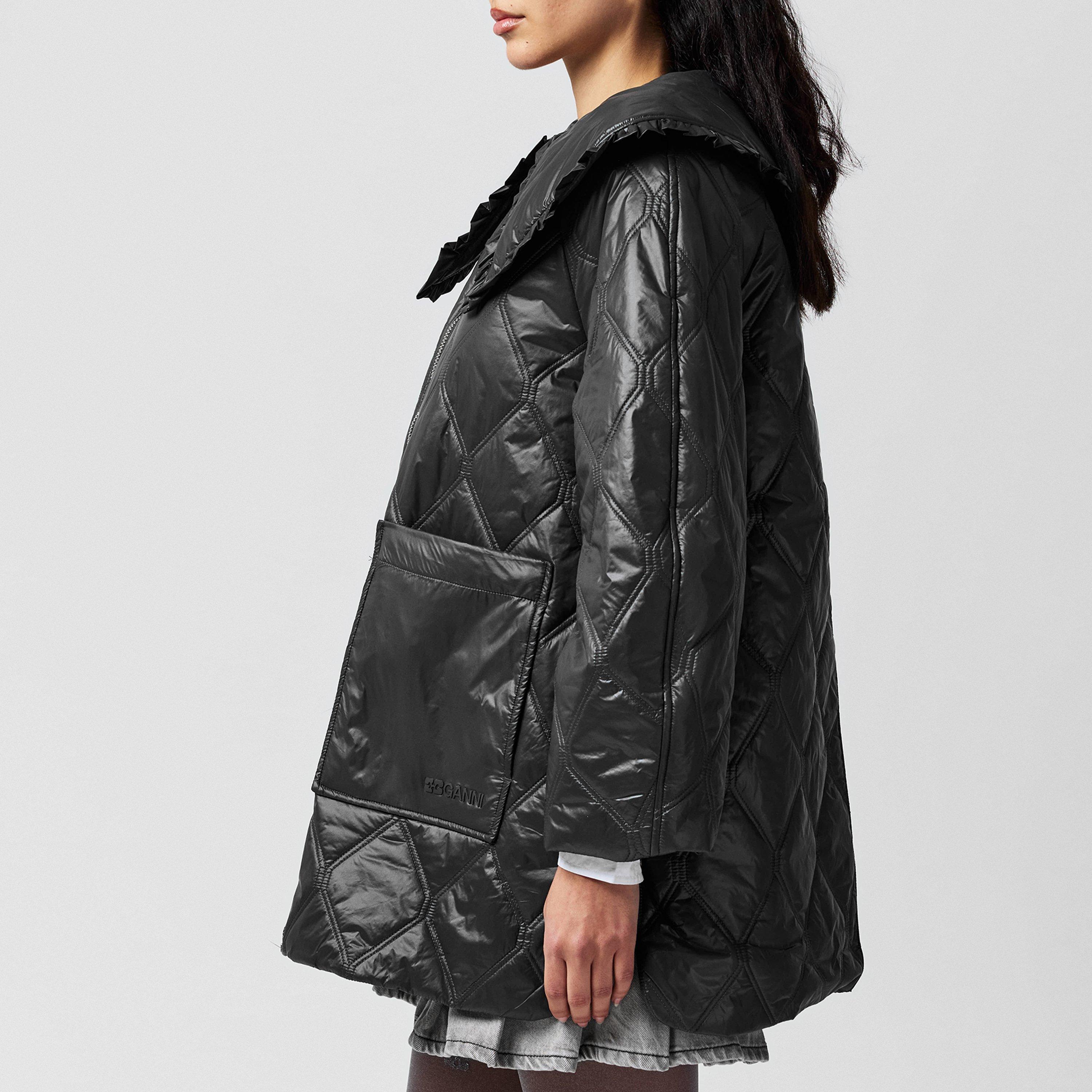 Black Sand - Ganni - Women's  Quilted Insulated Cropped Short Puffer Jacket - 2