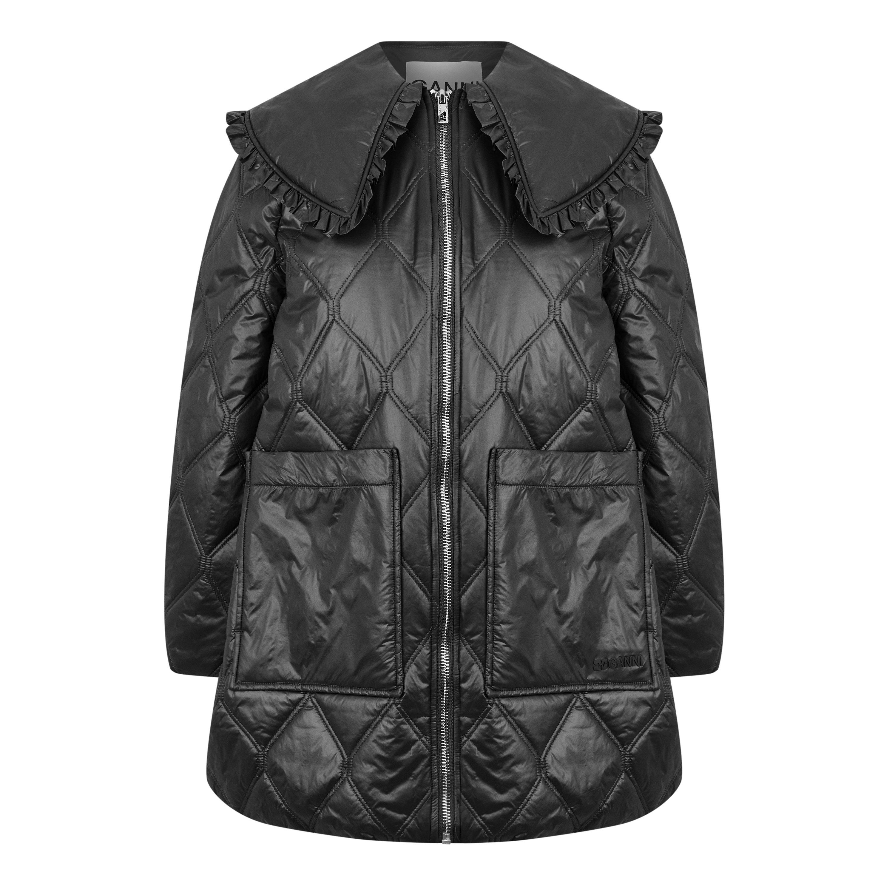 Black Sand - Ganni - Women's  Quilted Insulated Cropped Short Puffer Jacket - 5