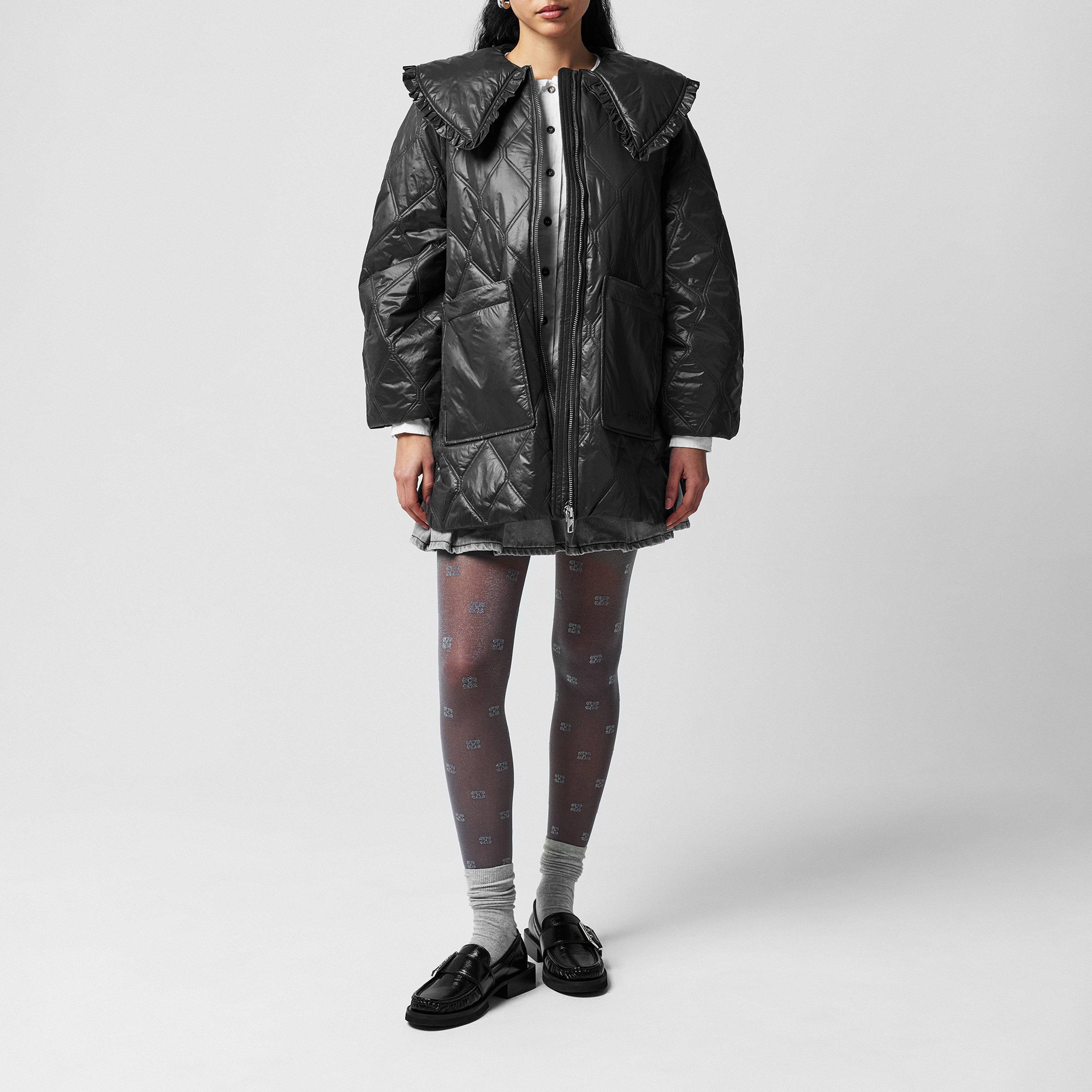 Black Sand - Ganni - Women's  Quilted Insulated Cropped Short Puffer Jacket - 4