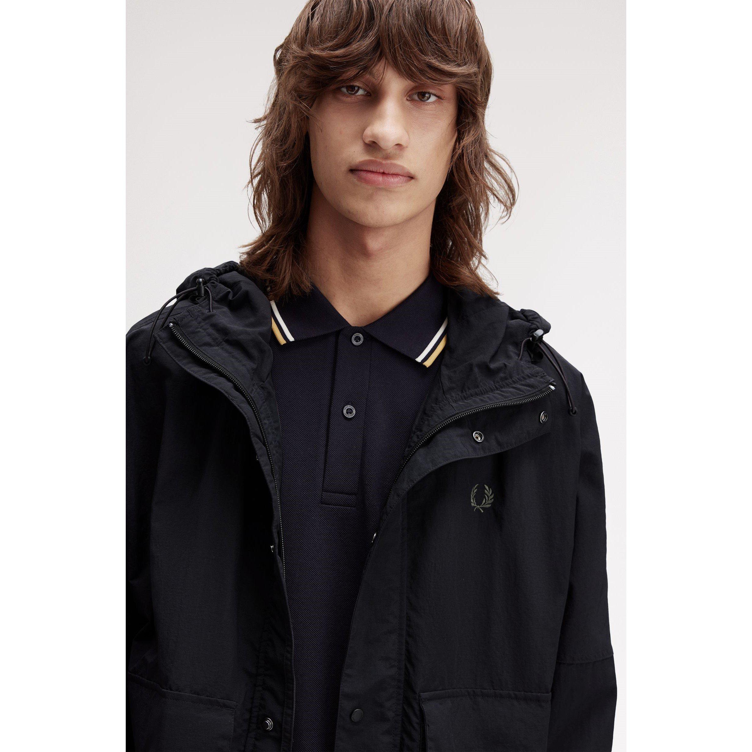 Black 102 - Fred Perry - Men's Cropped Ripstop Hooded Long Sleeve Parka - 5