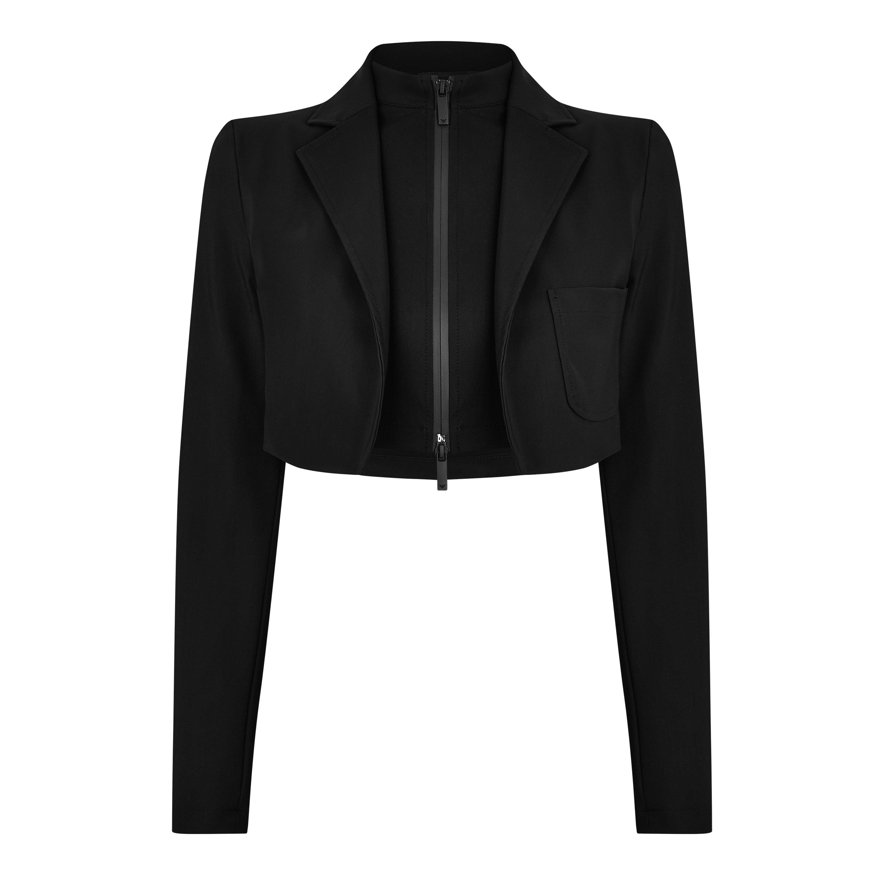 Black - Emporio Armani - Women's  Cropped Scuba Blazer - 5