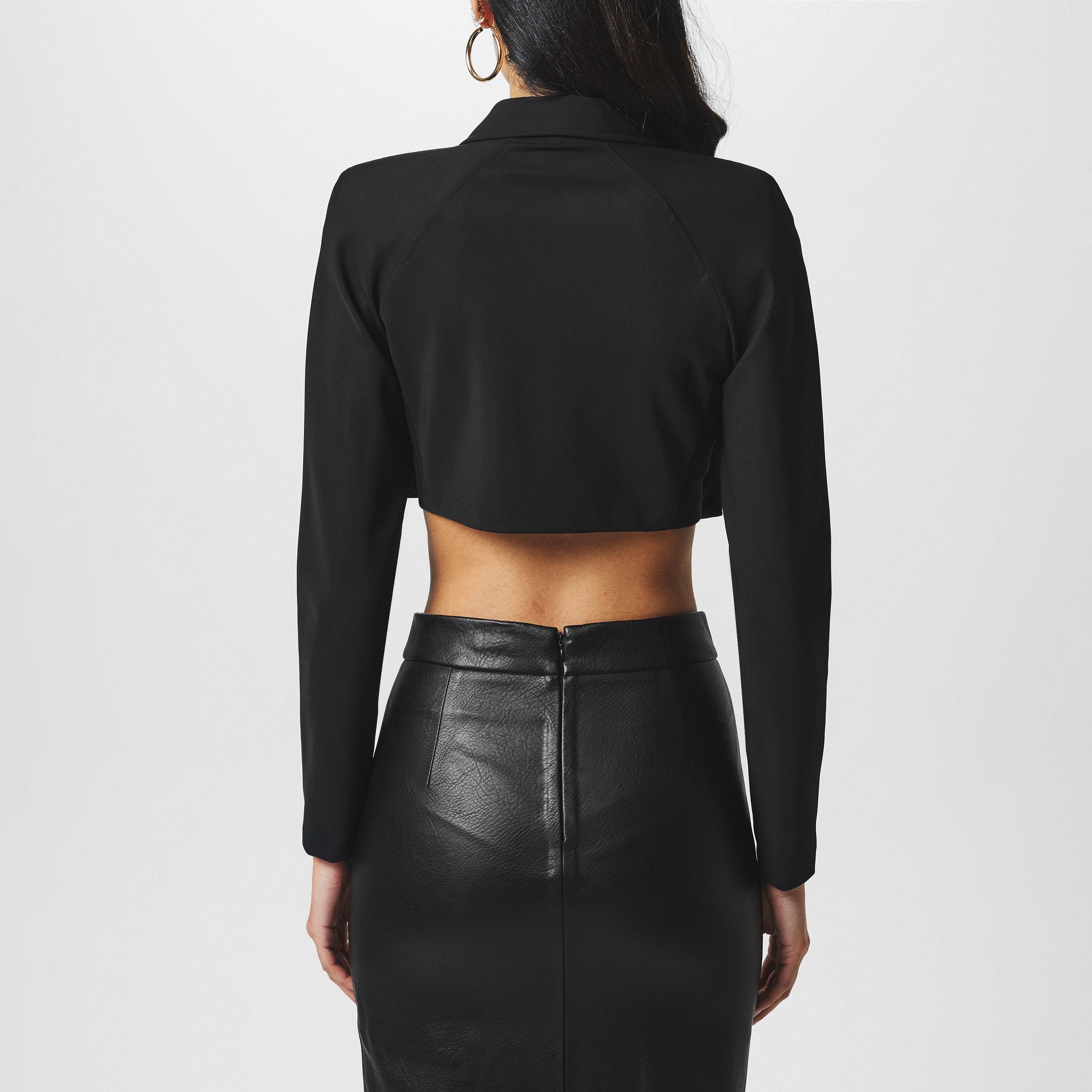 Black - Emporio Armani - Women's  Cropped Scuba Blazer - 3