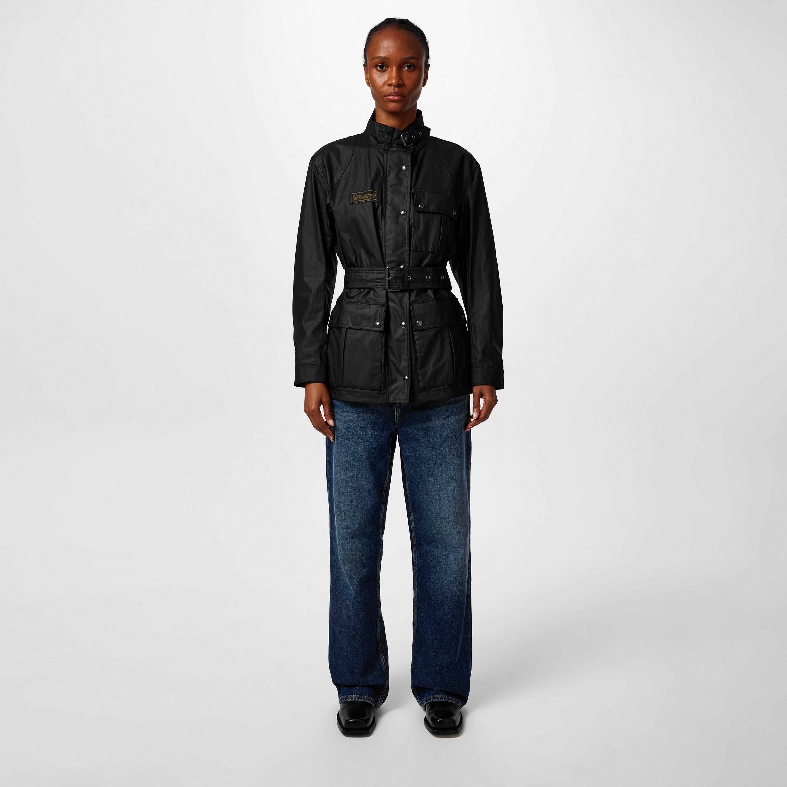 Black - Belstaff - Women's Heirloom Trialmaster Water and Wind Resistant Waxed Cotton Long Sleeve Wax Jacket - 4