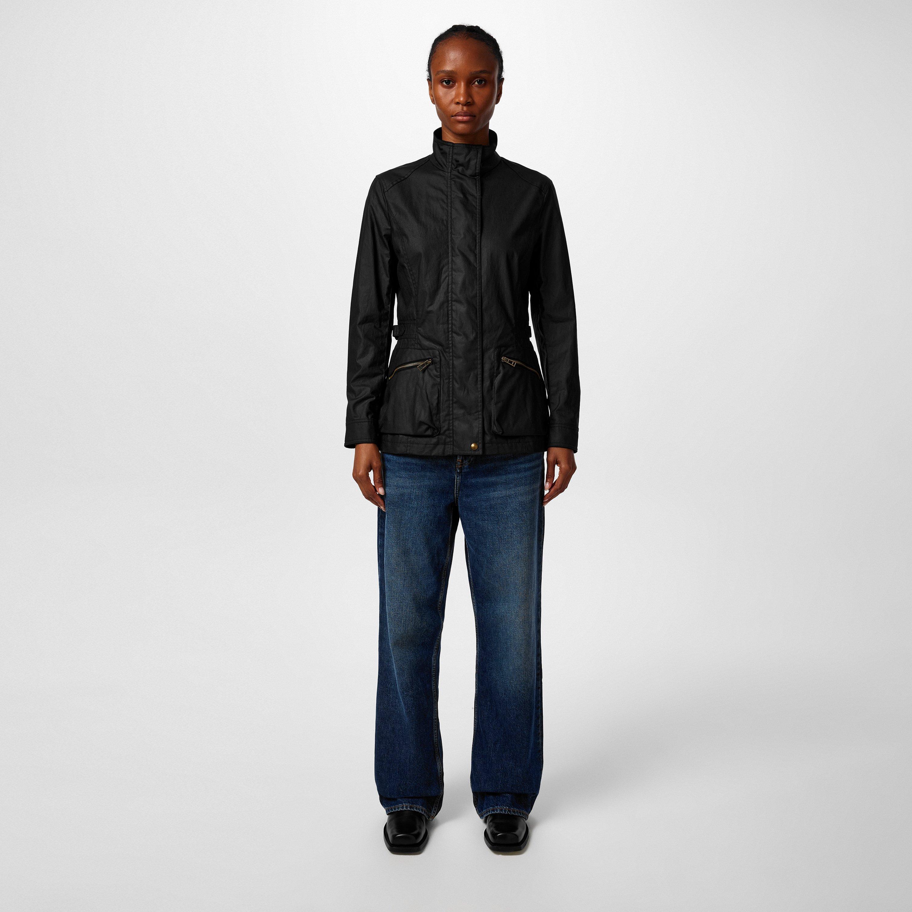 Black - Belstaff - Women's Madeline Water Resistant Waxed Long Sleeve Wax Jacket - 4