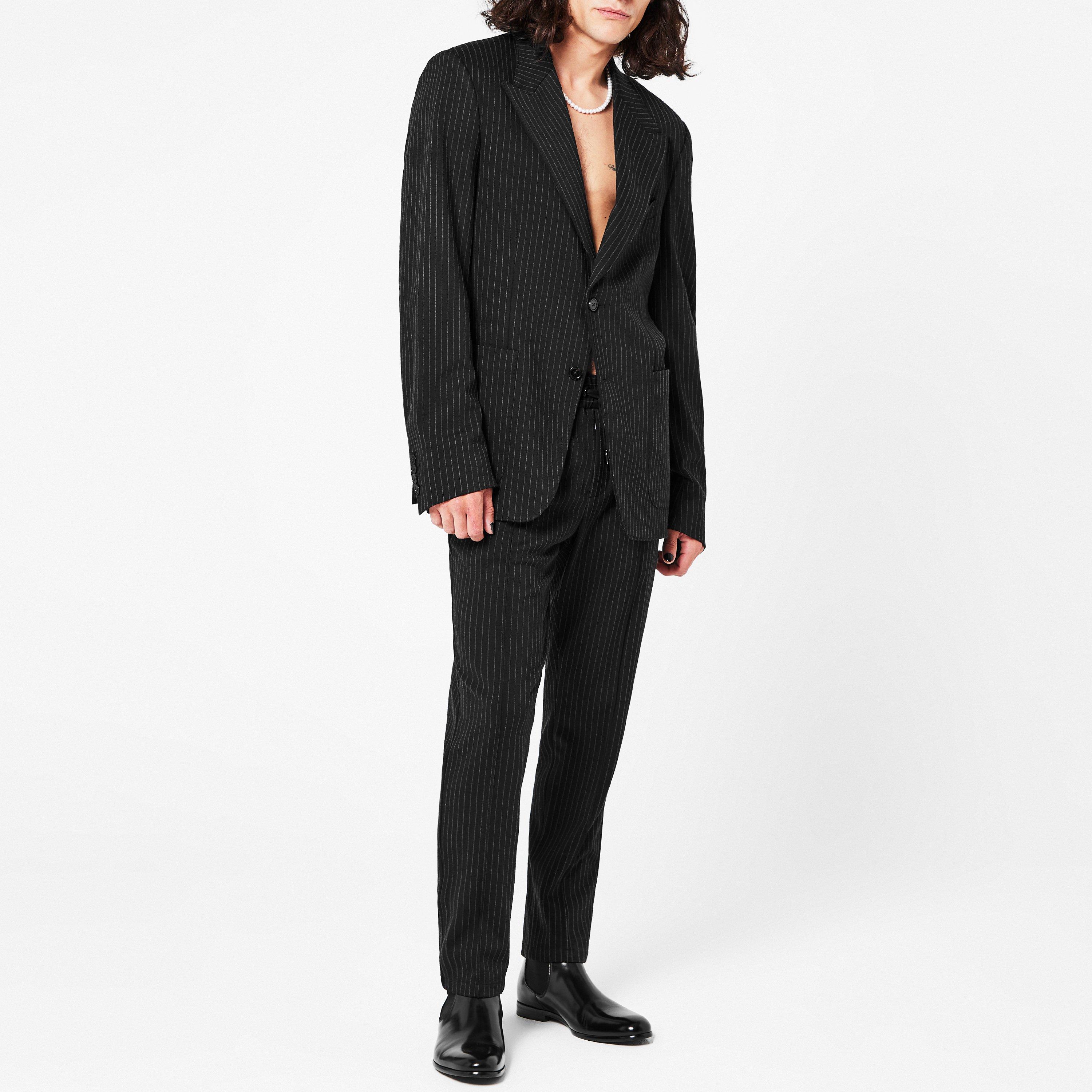 Black S9000 - Dolce and Gabbana - Men's Striped Viscose Long Sleeve Blazer - 2