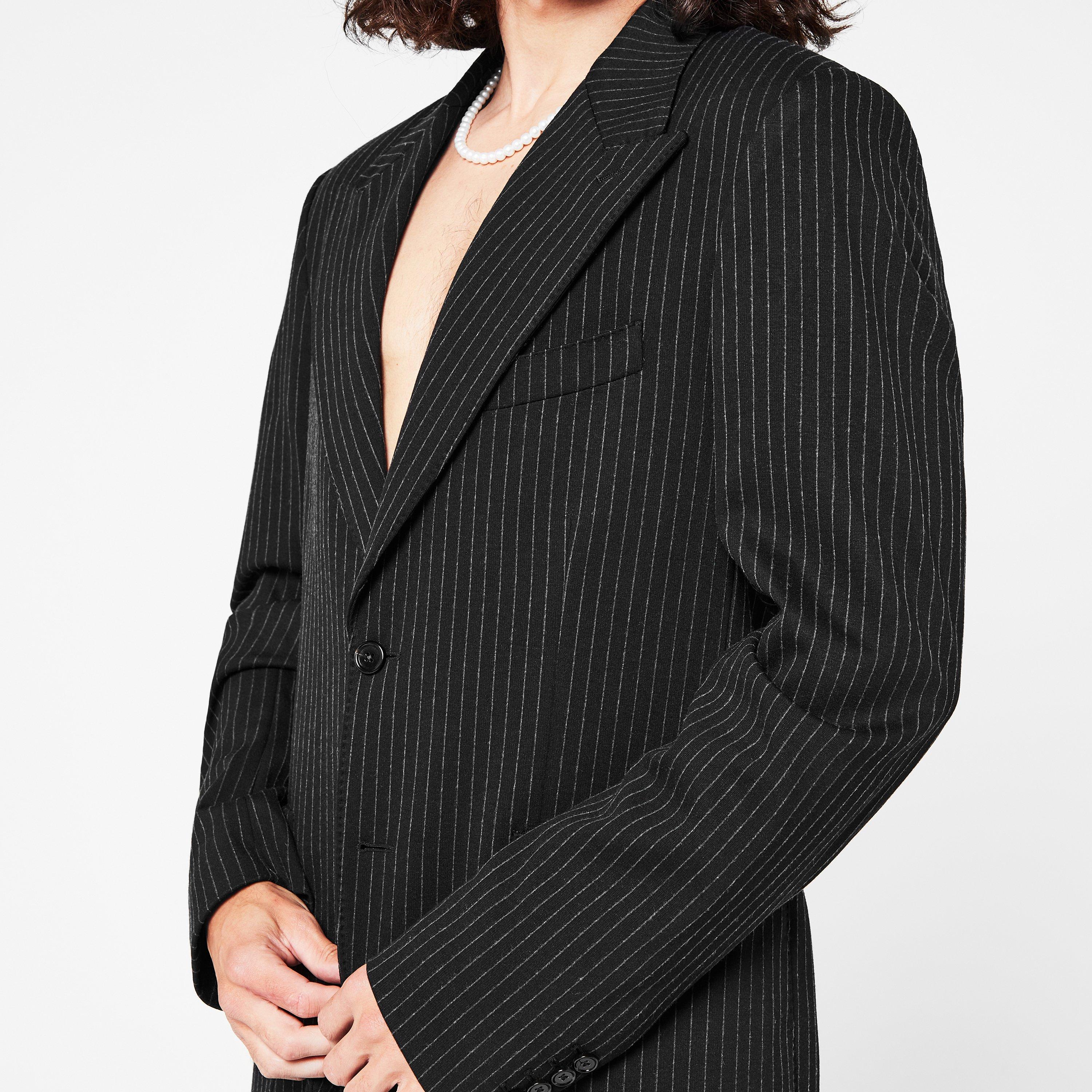 Black S9000 - Dolce and Gabbana - Men's Striped Viscose Long Sleeve Blazer - 4