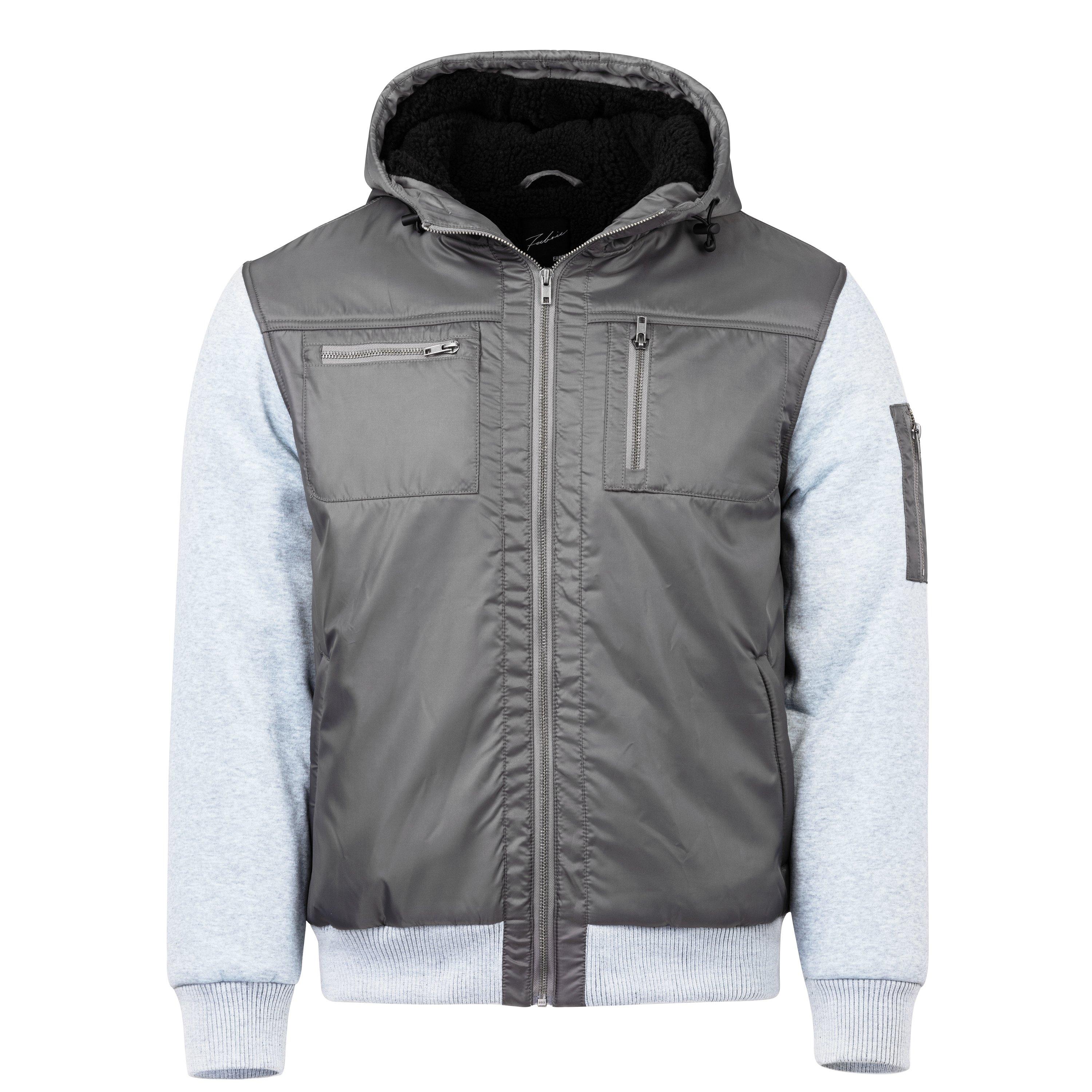 Charcoal - Fabric - Men's Classic Hooded Fleece-Lined Long Sleeve 5 Pocket Hybrid Jacket - 1